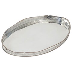 Large English Silver Oval Gallery Serving or Drinks Tray