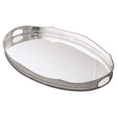 Large English Silver Oval Gallery Serving or Drinks Tray