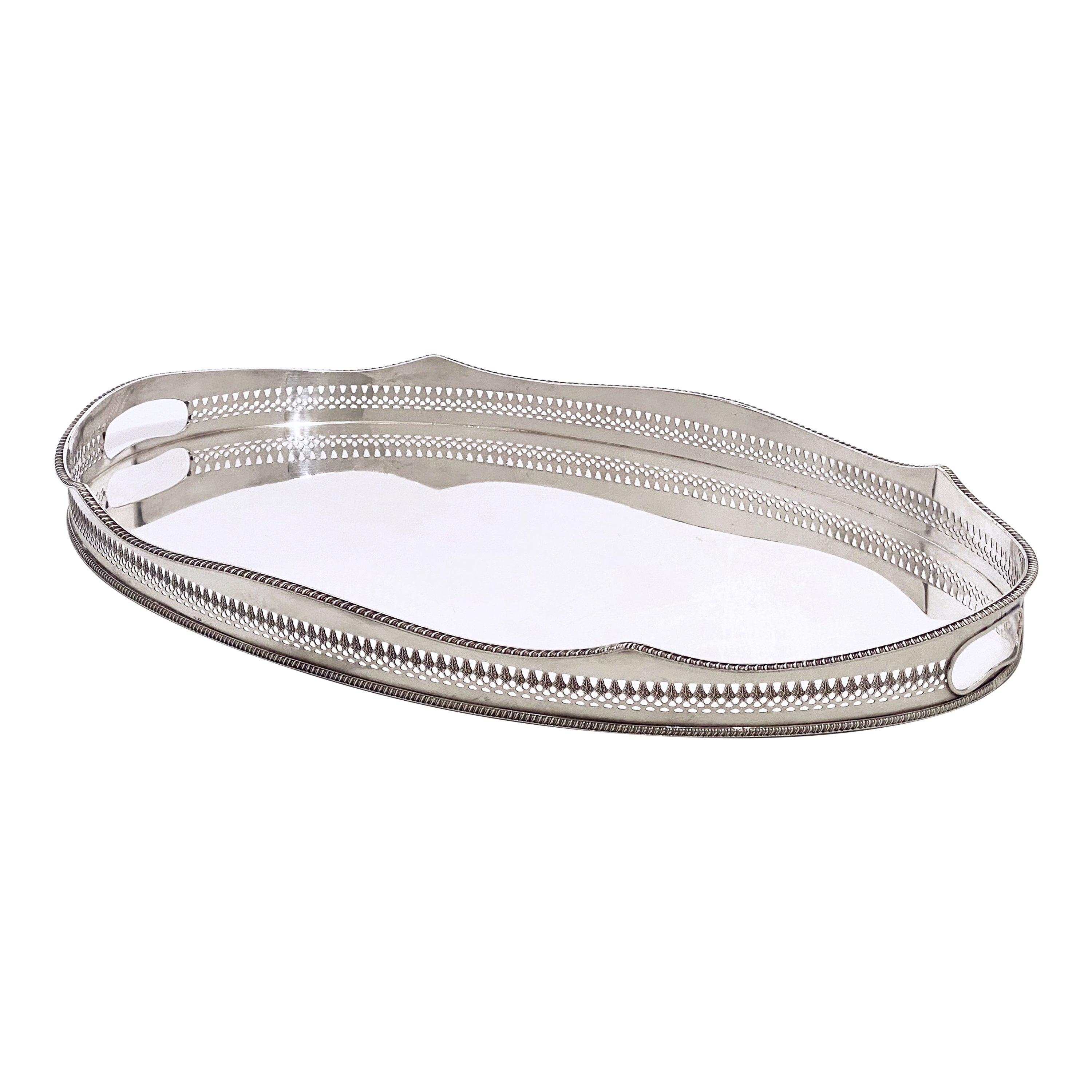 Large English Silver Oval Gallery Serving or Drinks Tray