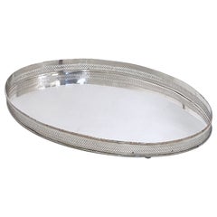 Large English Silver Oval Gallery Serving or Drinks Tray