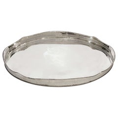 Large English Silver Oval Gallery Serving or Drinks Tray