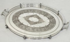 Large English Silver Oval Serving or Drinks Tray by James Dixon and Son