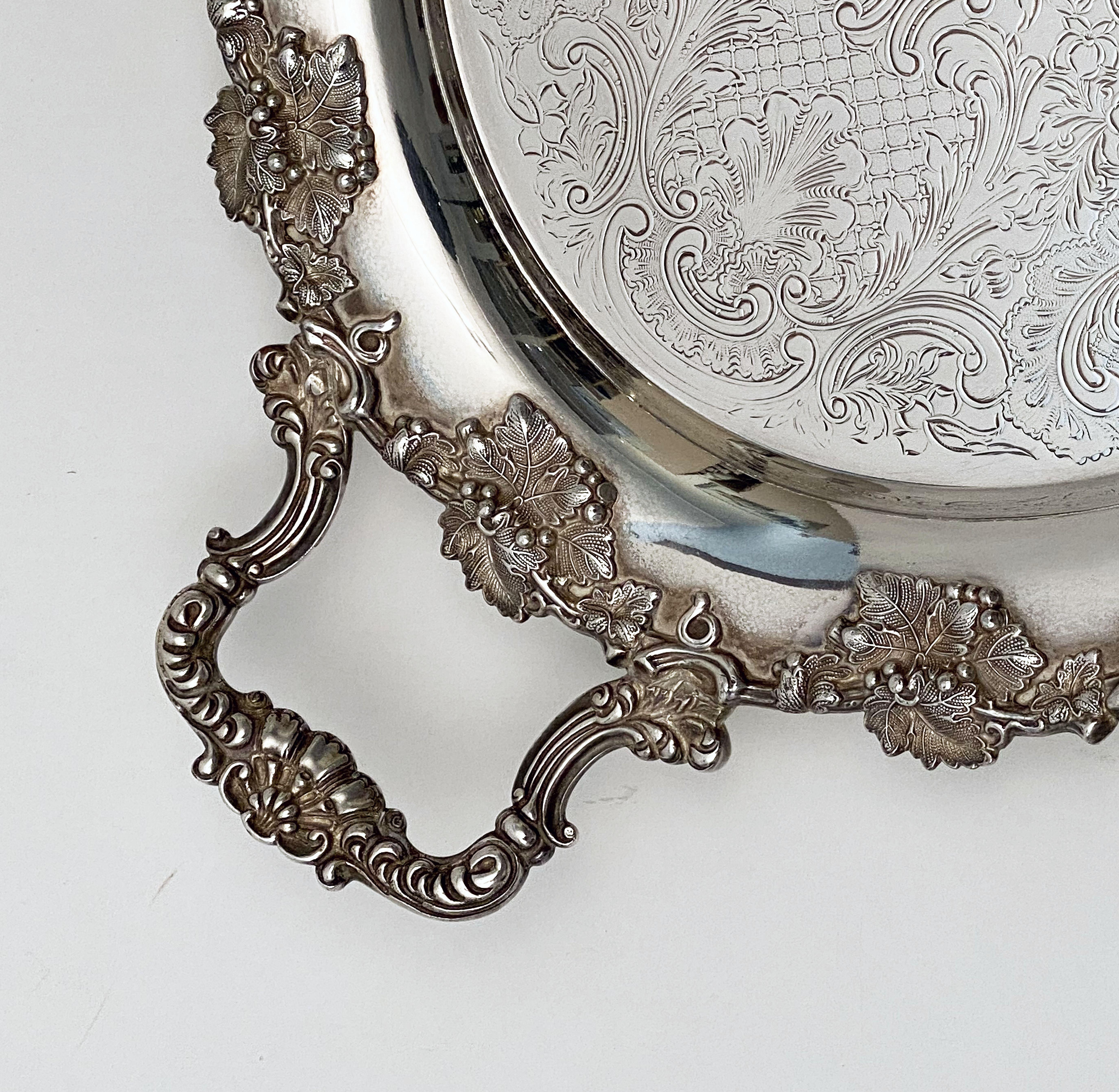 Large English Silver Oval Serving or Drinks Tray 5