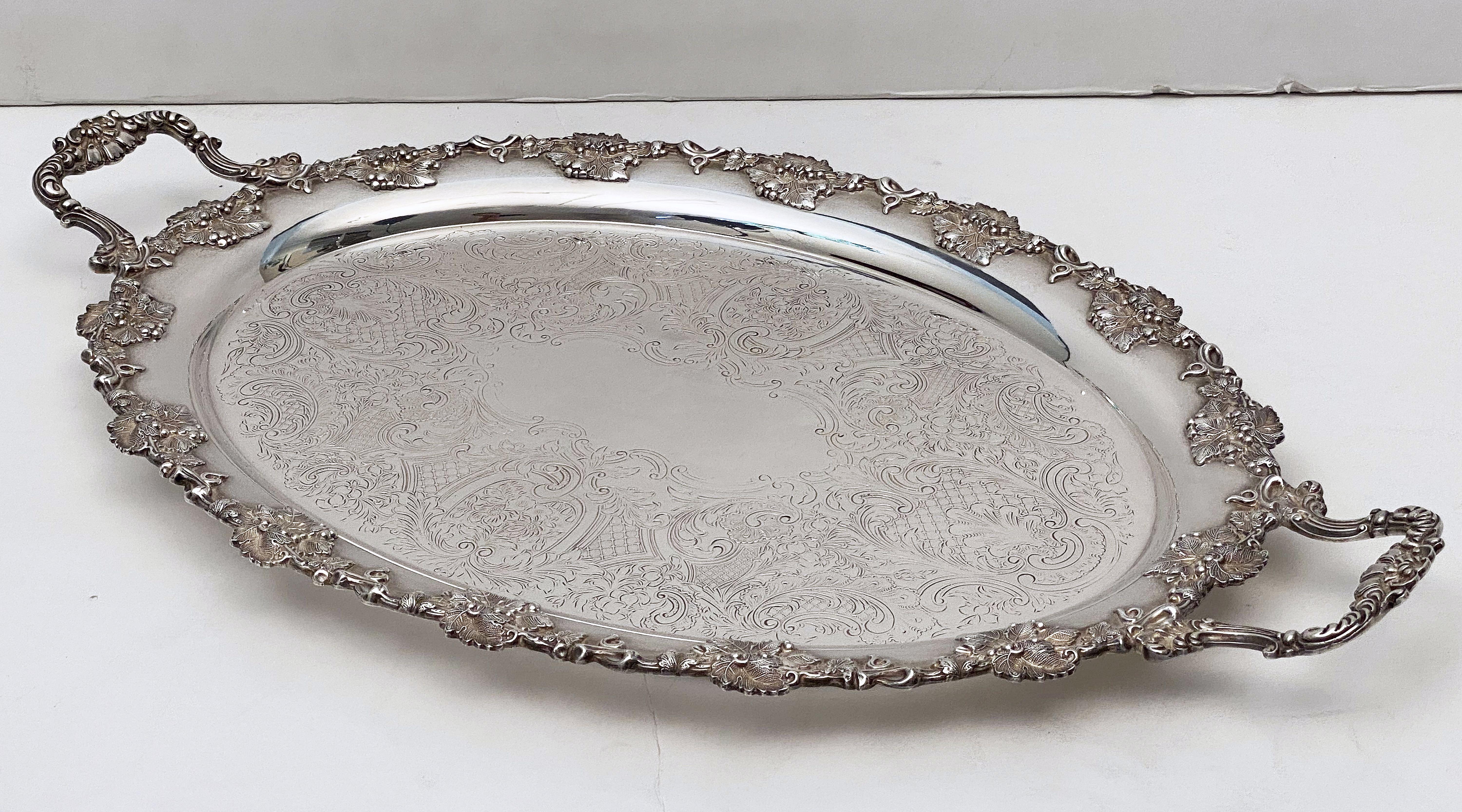 Large English Silver Oval Serving or Drinks Tray 6