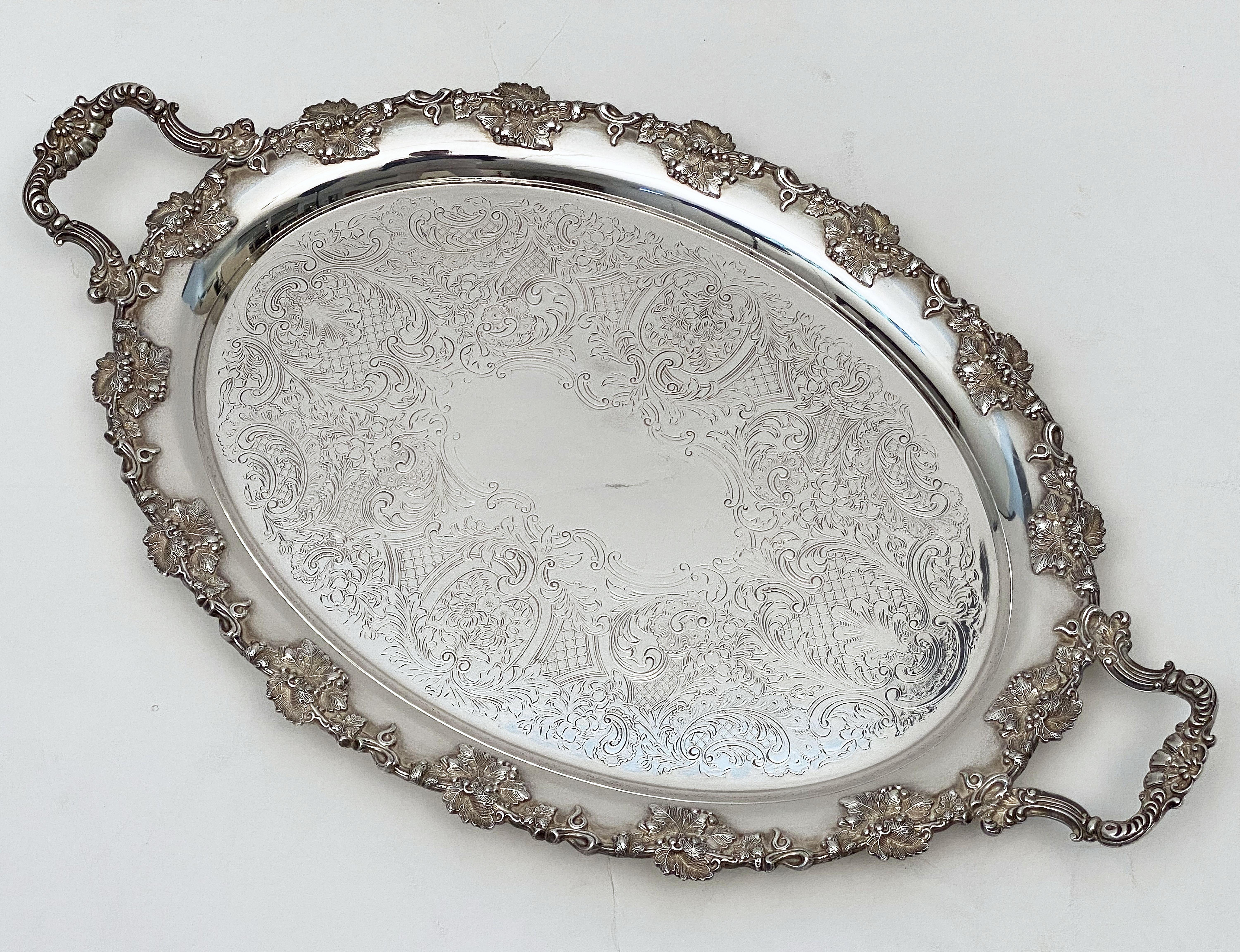 Large English Silver Oval Serving or Drinks Tray 7