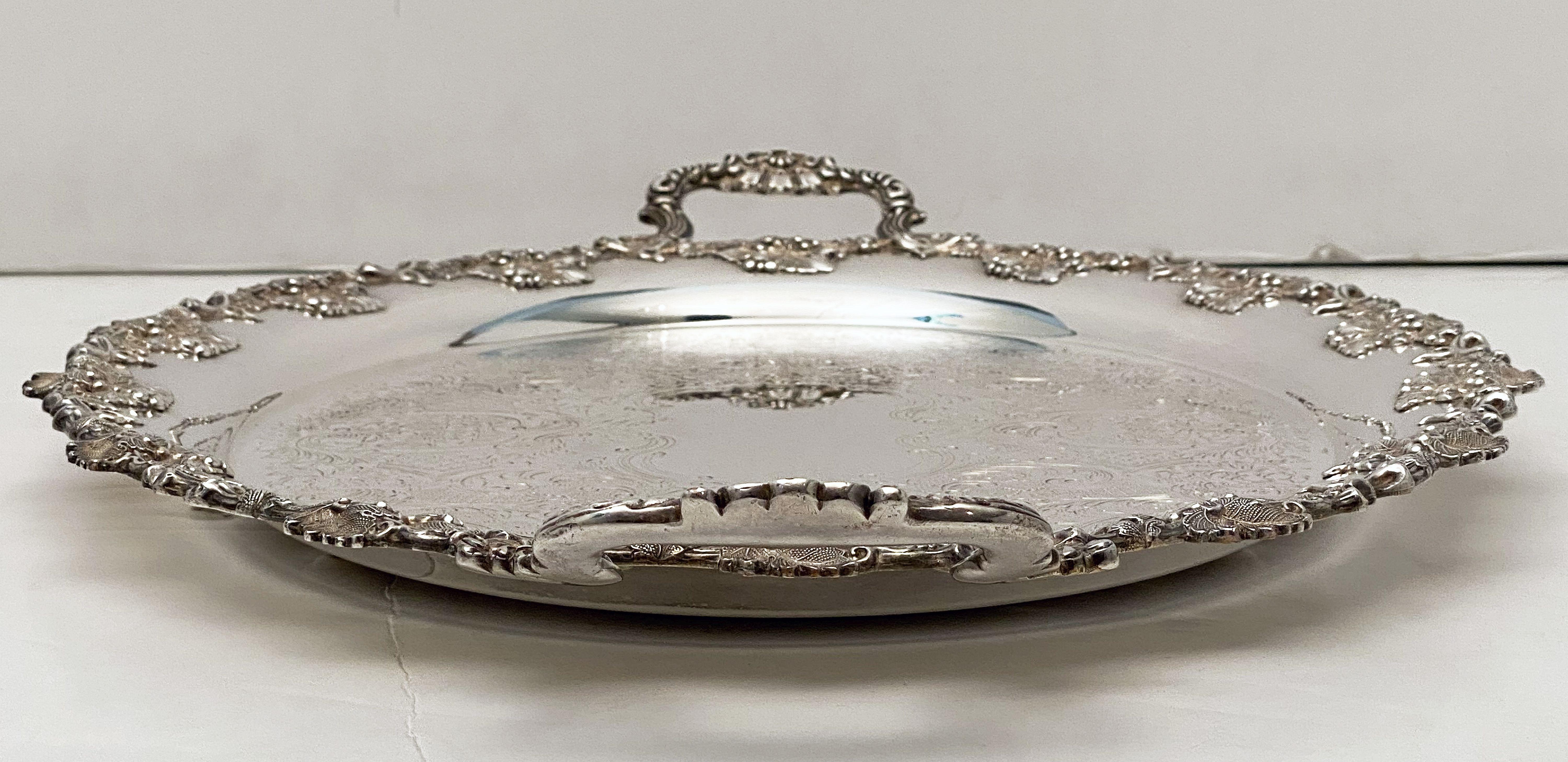 Large English Silver Oval Serving or Drinks Tray 8