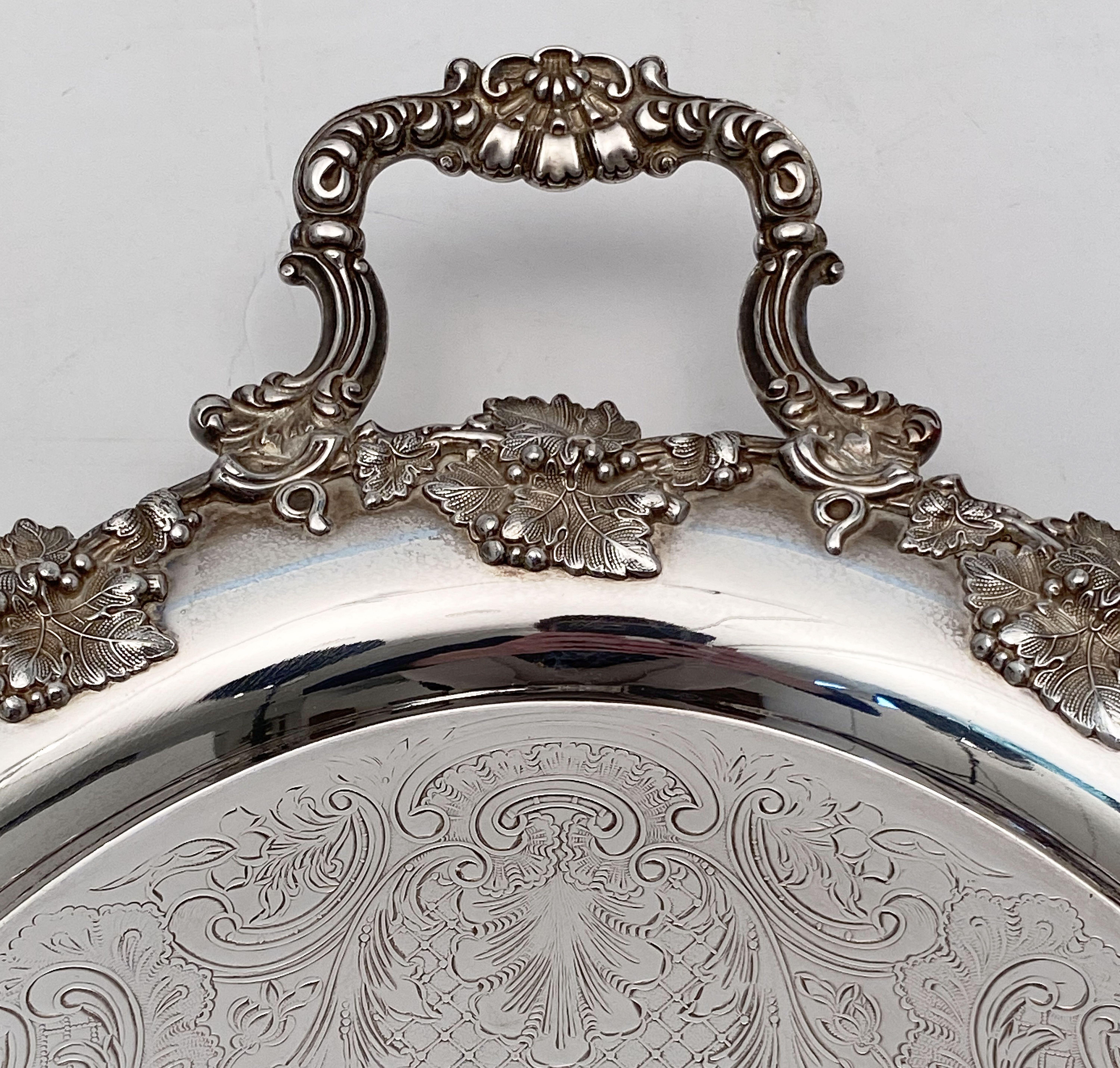 Large English Silver Oval Serving or Drinks Tray 9