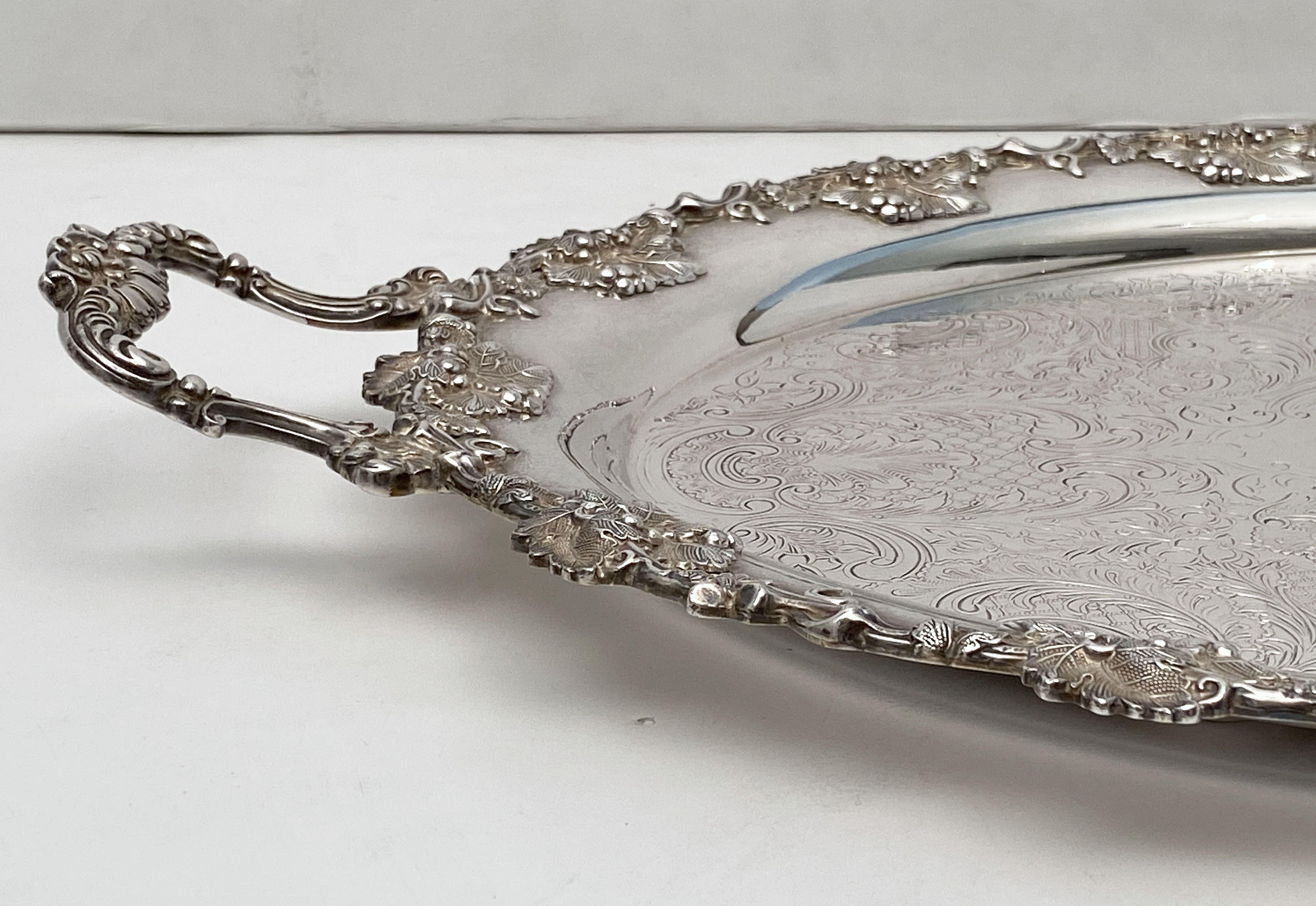 Large English Silver Oval Serving or Drinks Tray 13
