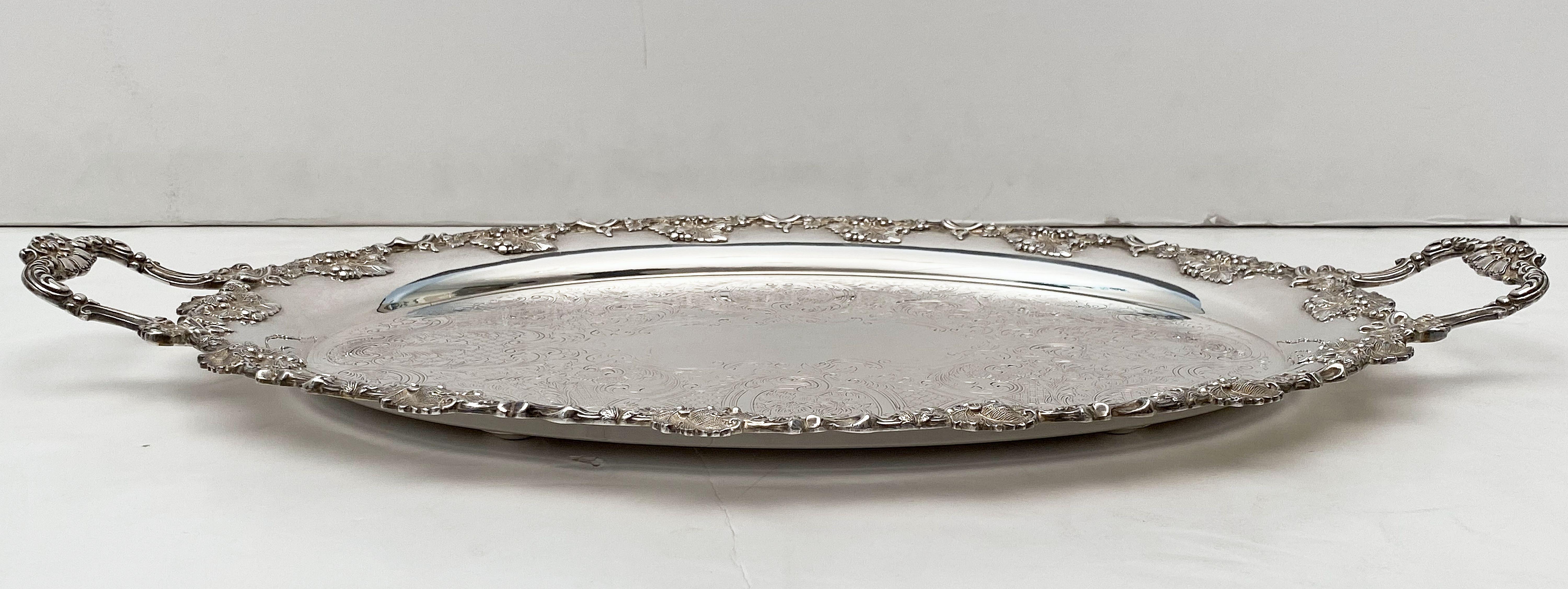 Large English Silver Oval Serving or Drinks Tray In Good Condition In Austin, TX