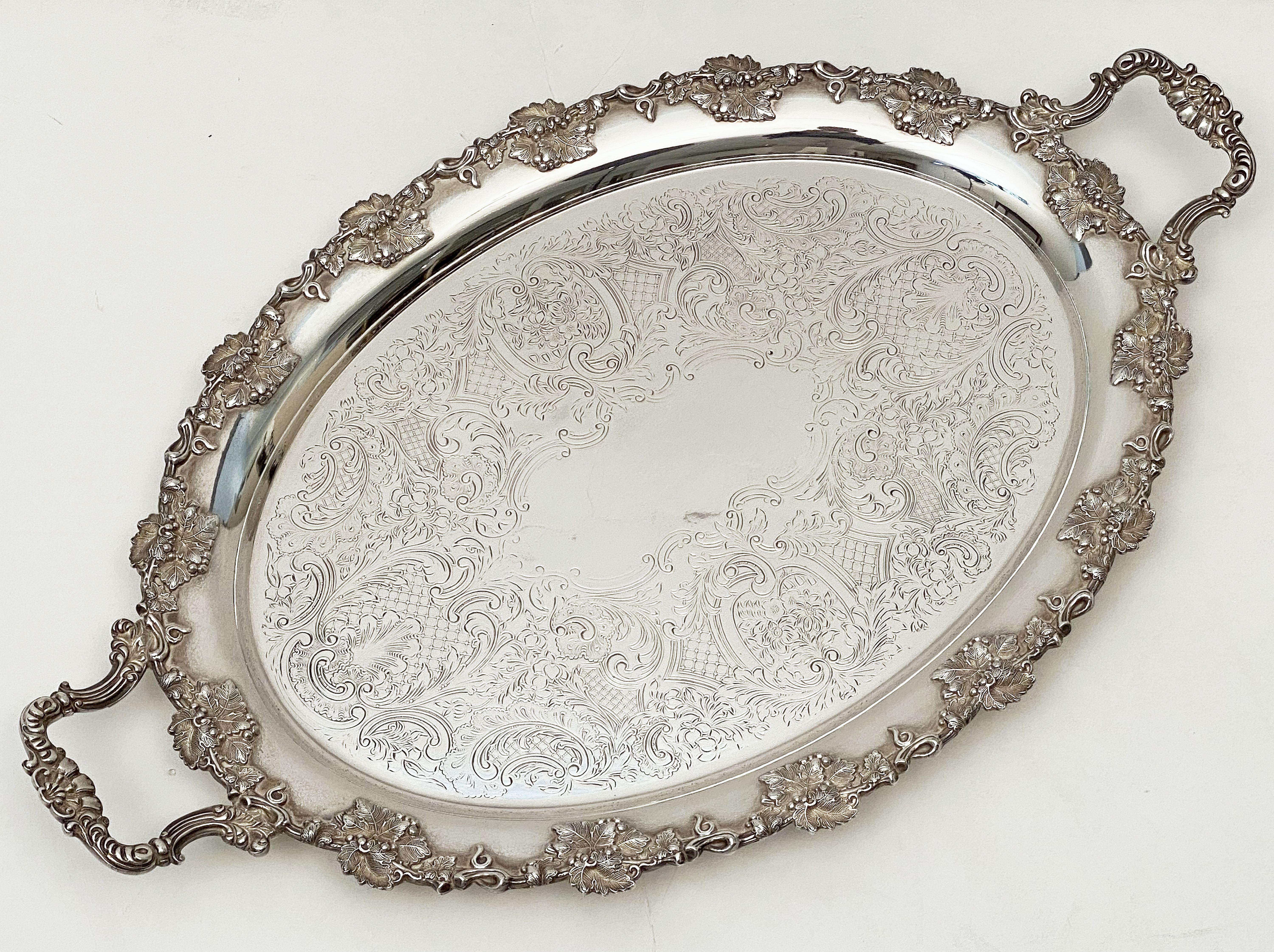 Metal Large English Silver Oval Serving or Drinks Tray