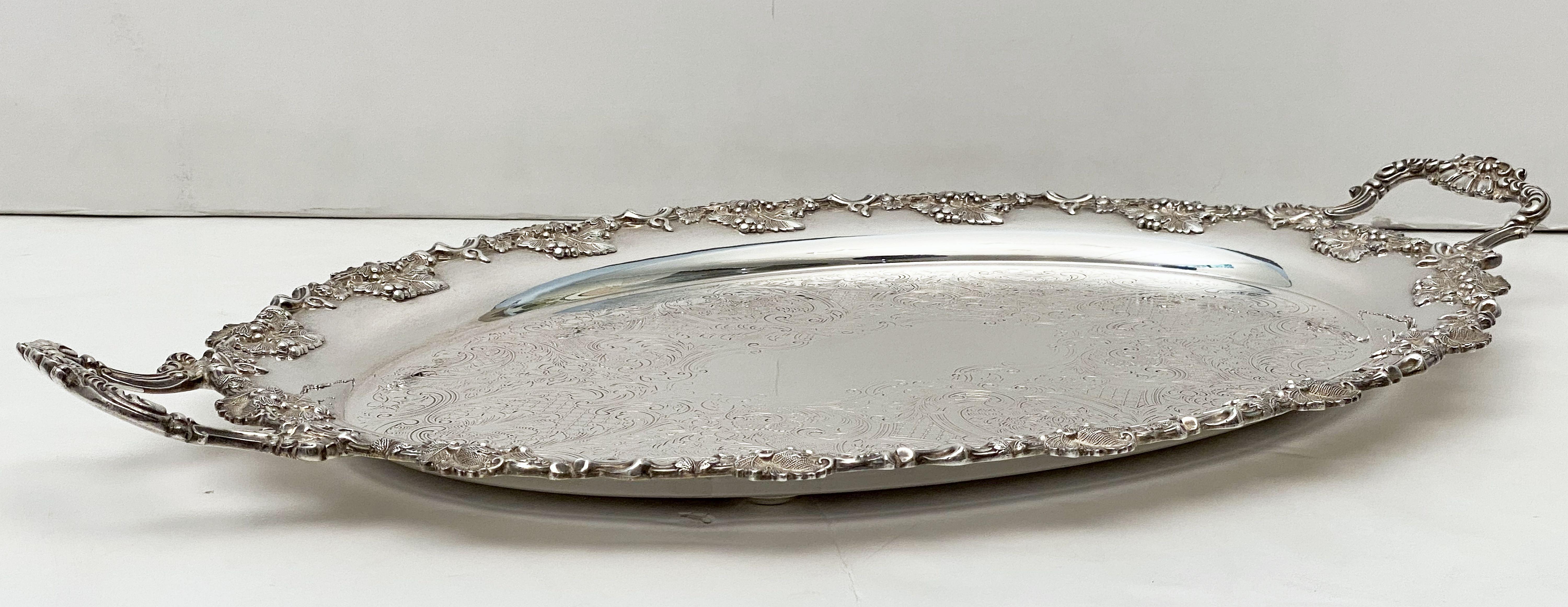 Large English Silver Oval Serving or Drinks Tray 1
