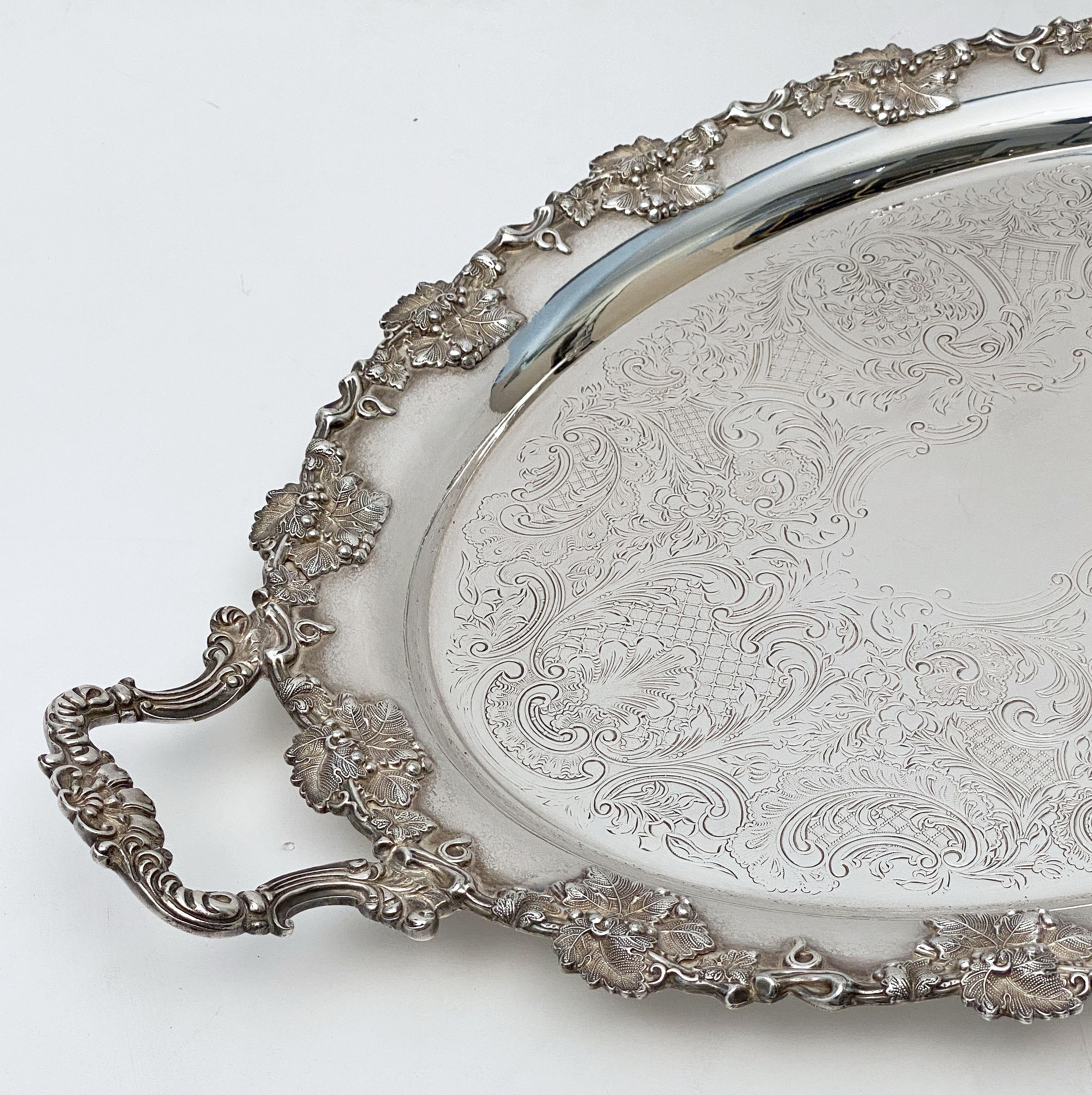 Large English Silver Oval Serving or Drinks Tray 2