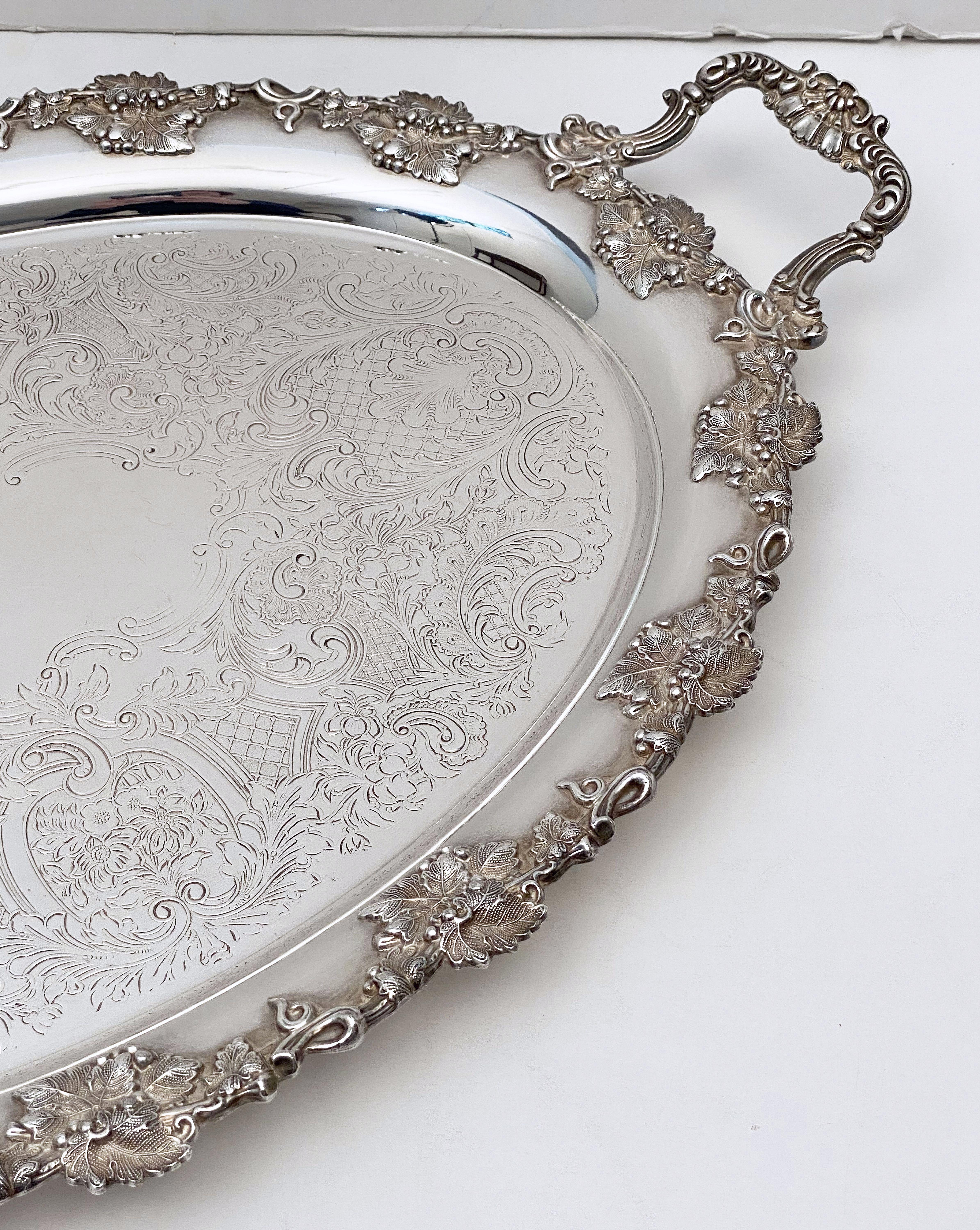 Large English Silver Oval Serving or Drinks Tray 3