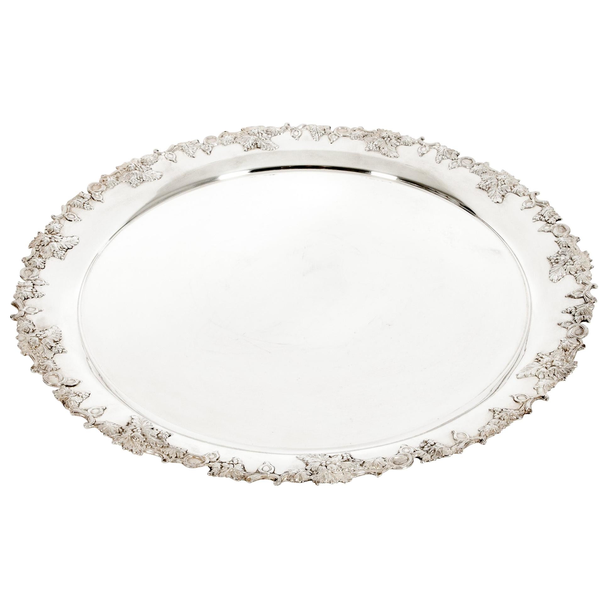 Large English Silver Plated Circular Barware / Tableware Tray