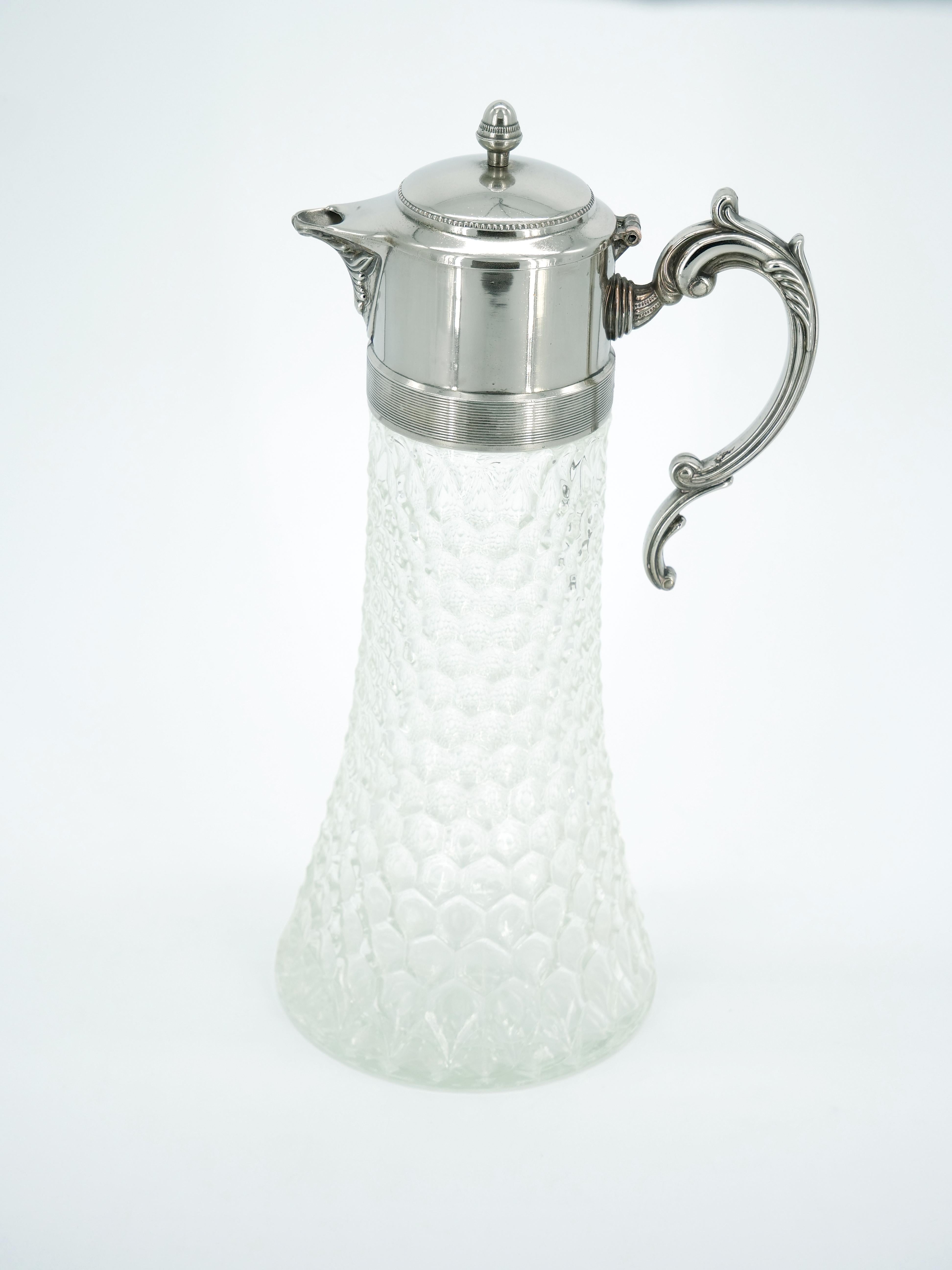 Large English Silver Plated Holding Top / Cut Glass Claret Jug / Pitcher For Sale 8