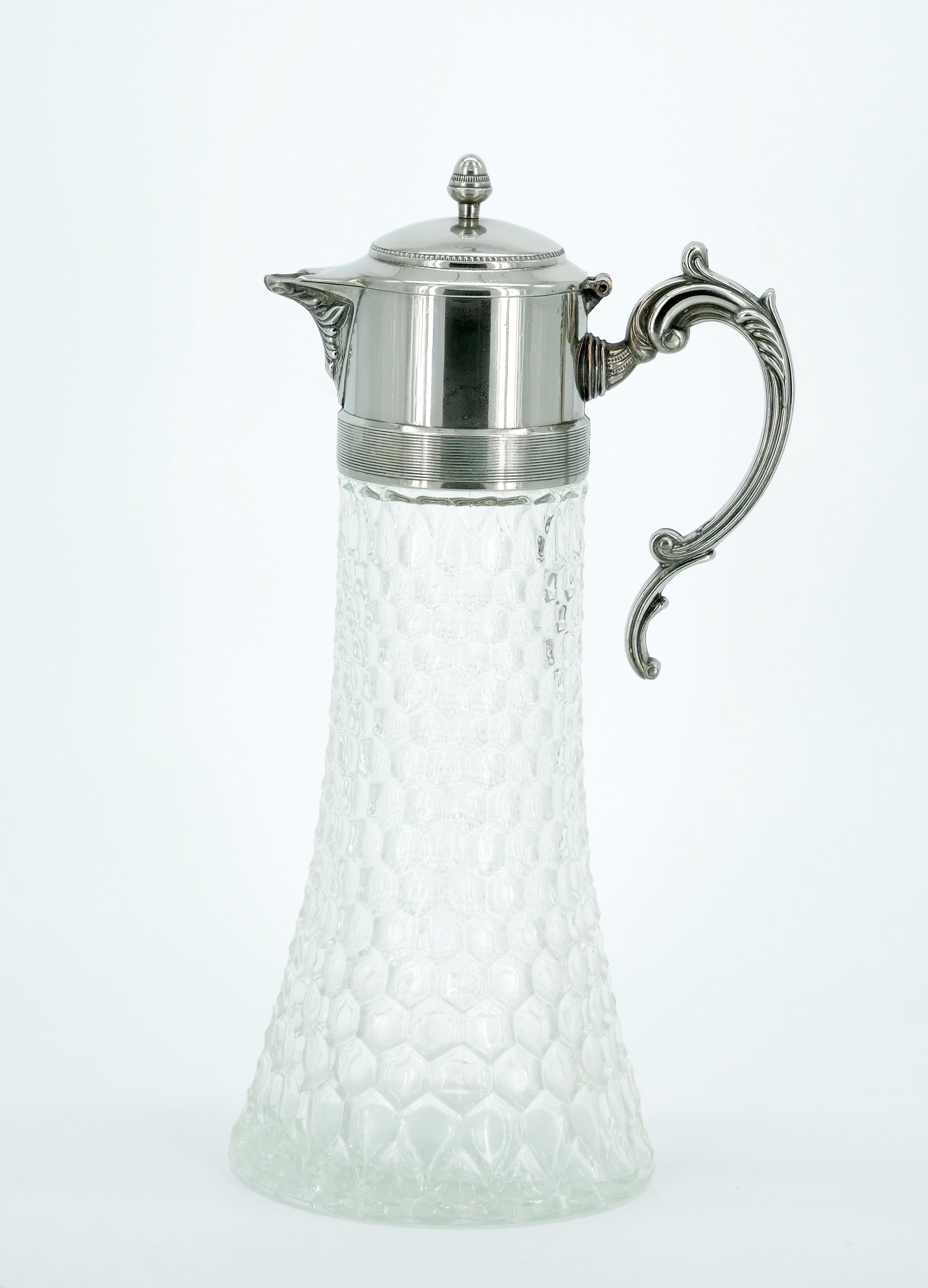 Large English Silver Plated Holding Top / Cut Glass Claret Jug / Pitcher For Sale 1