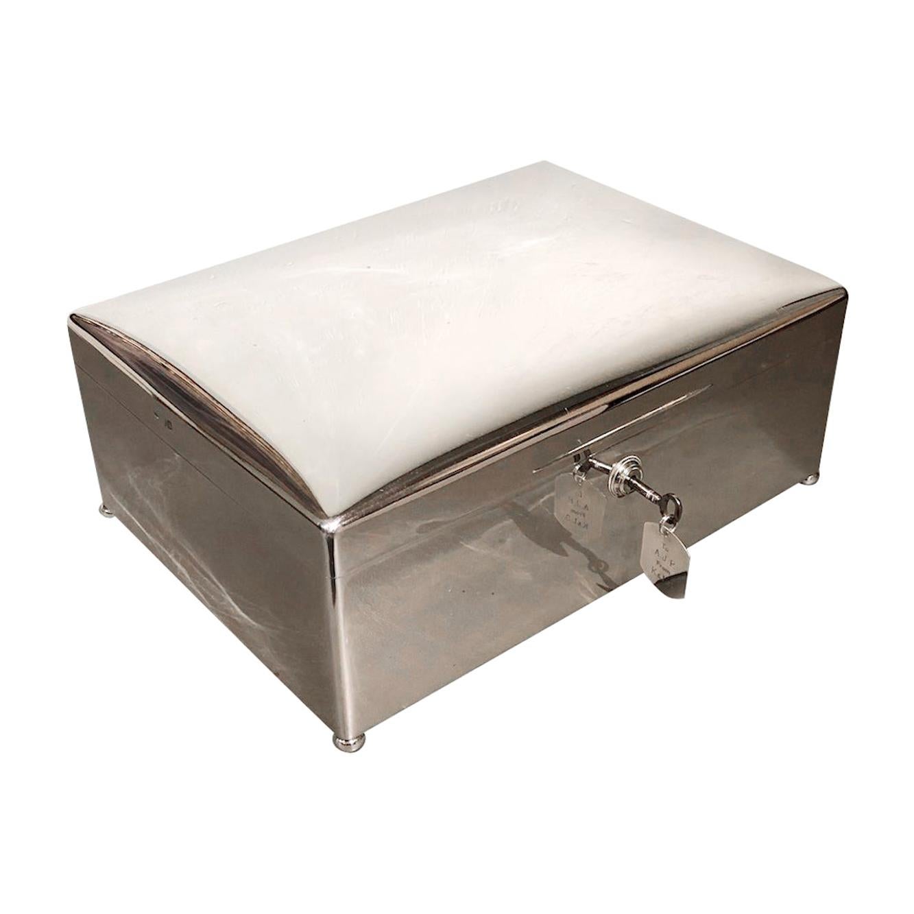 Large English Solid Silver Cigar Humidor, Hallmarked, Dated 1900