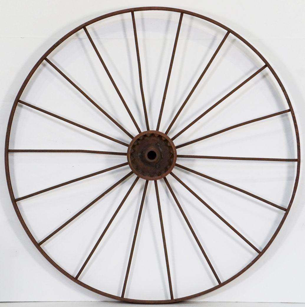 Cast Large English Spoked Cart or Wagon Wheel of Iron from the 19th Century (Dia 54) For Sale