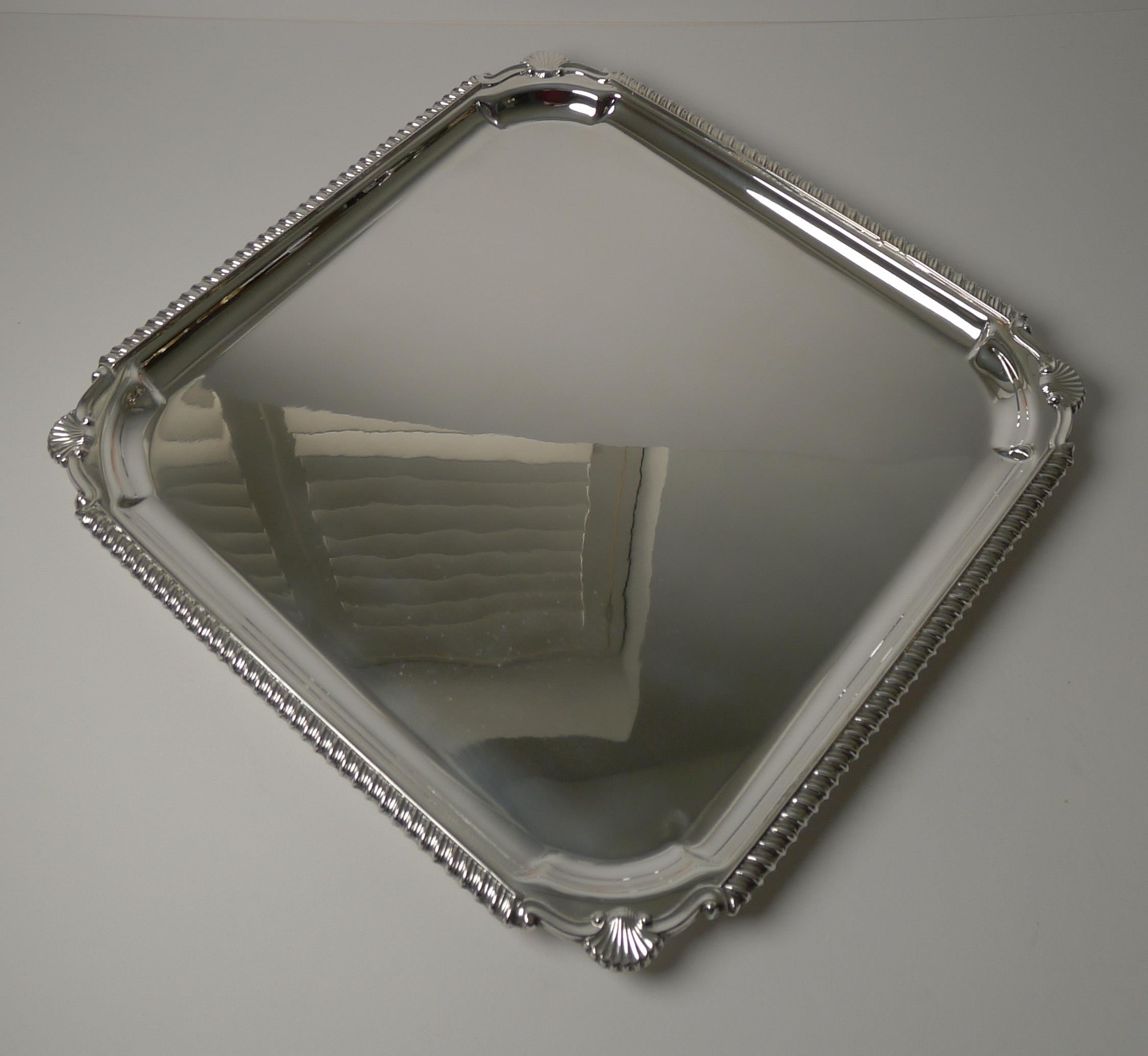 Art Deco Large English Square Silver Plated Cocktail / Drinks Tray c.1930