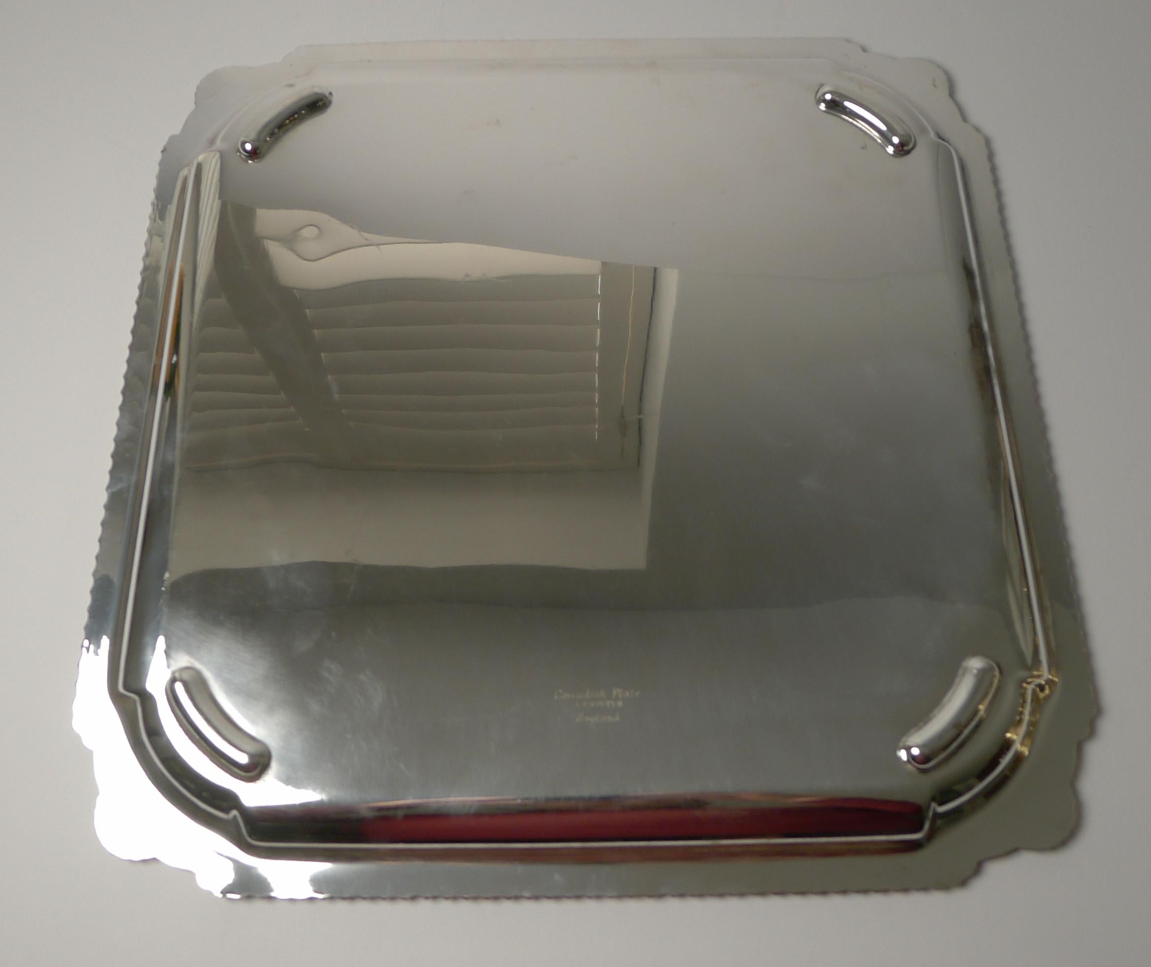 British Large English Square Silver Plated Cocktail / Drinks Tray c.1930