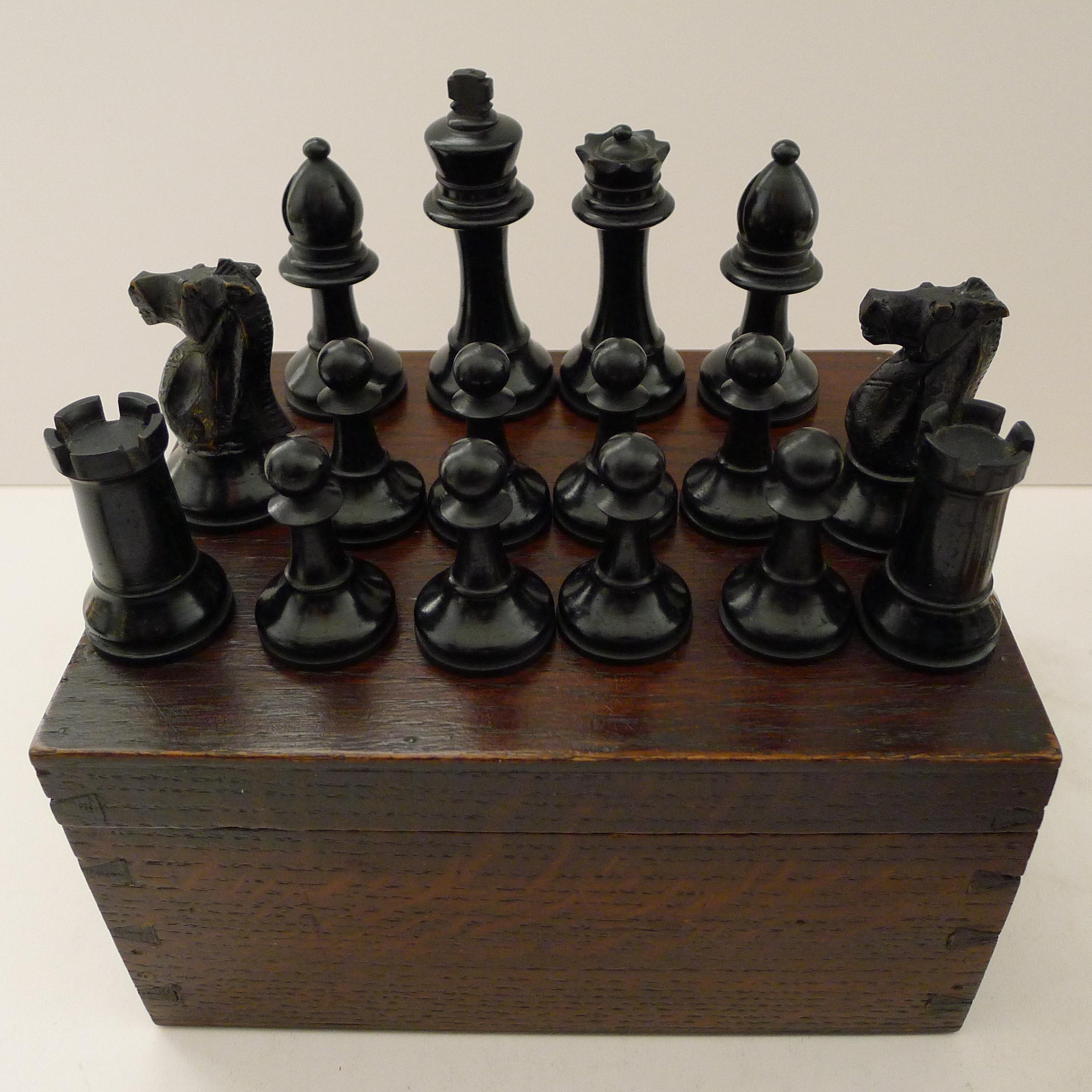 Large English Staunton Style Boxwood Chess Set c.1900 2
