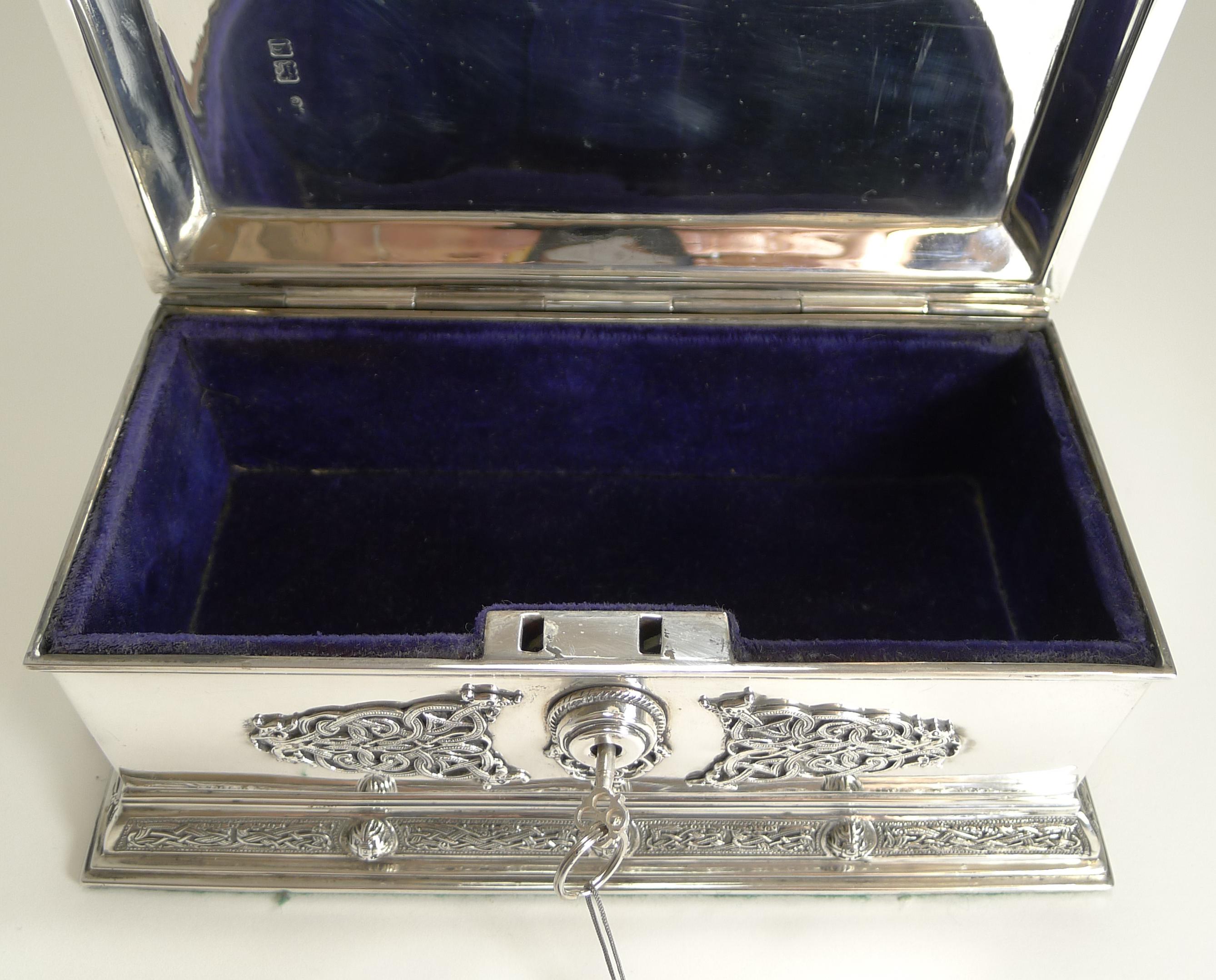 Large English Sterling Silver Jewelry Box by Elkington & Co., Celtic Design 5
