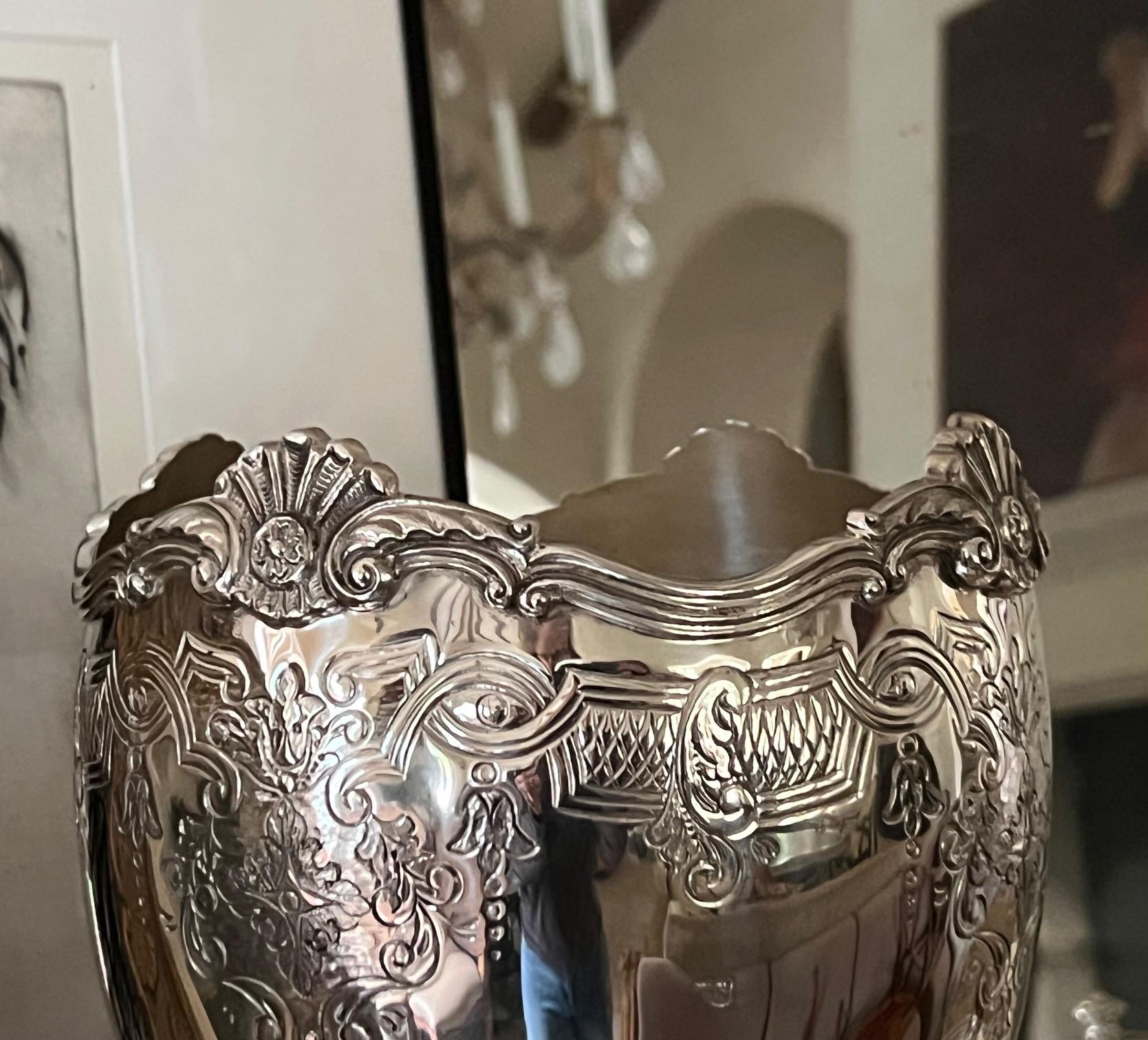 Large English Solid Sterling Silver Vase by Camelot Silver For Sale 6