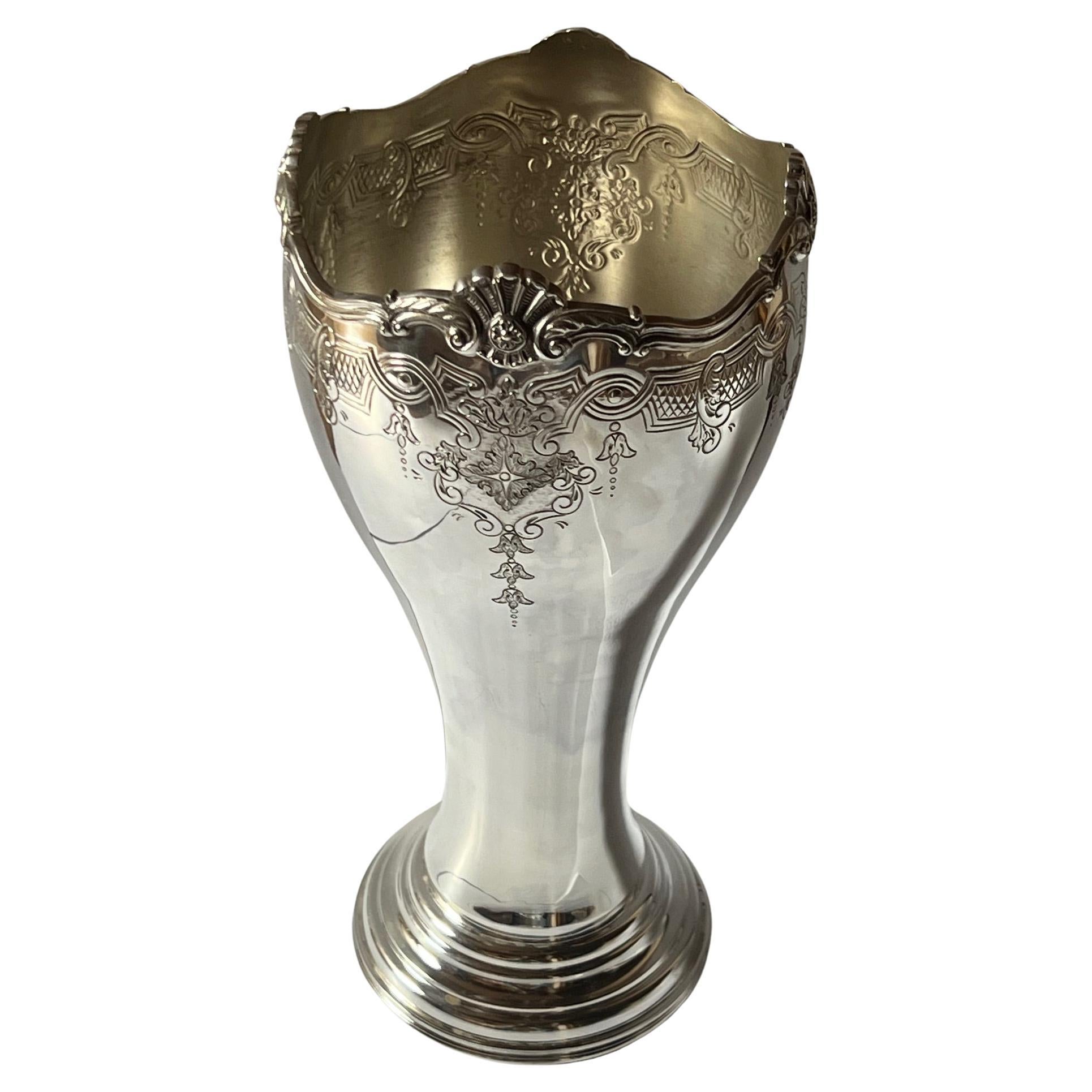 Large English Solid Sterling Silver Vase by Camelot Silver For Sale 2