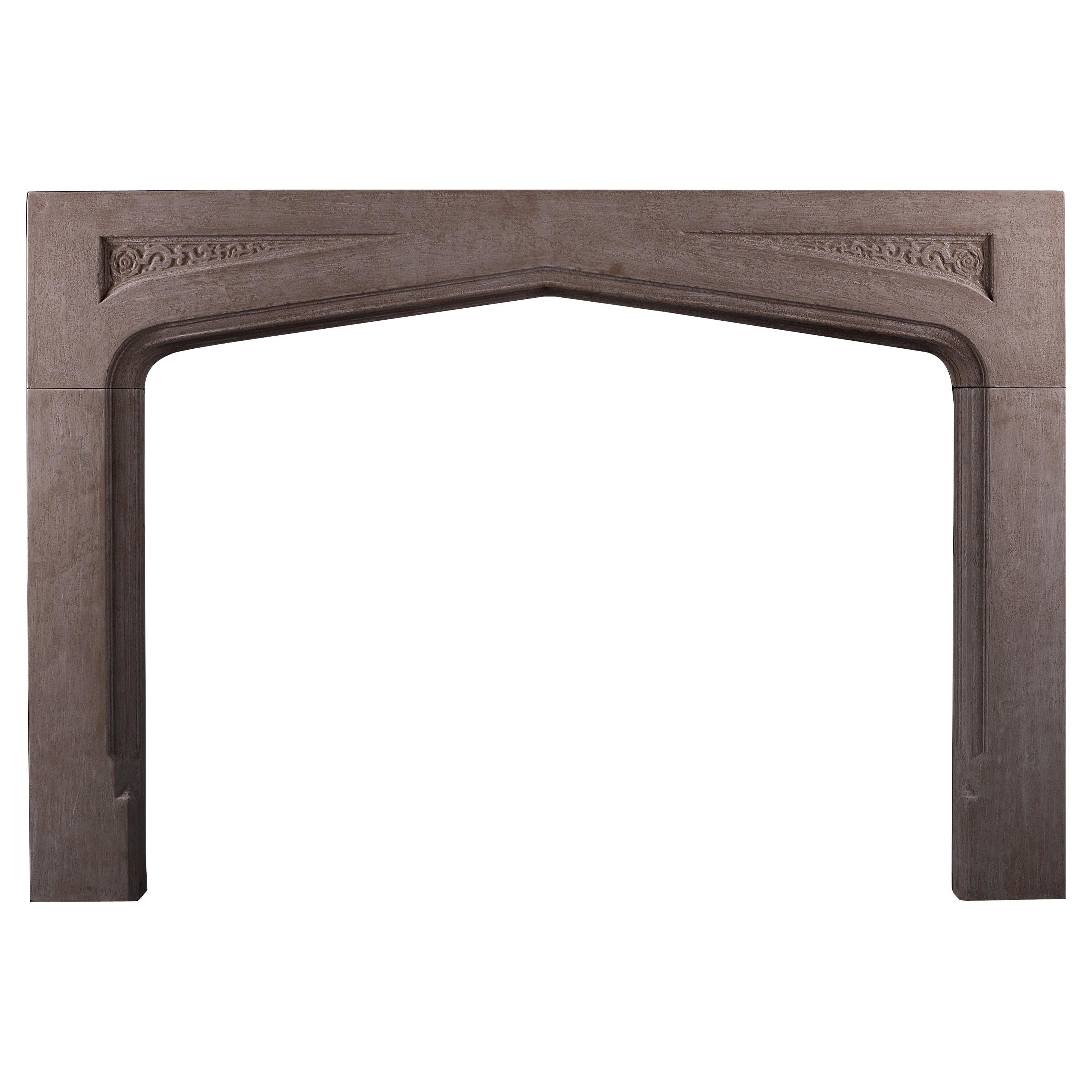 Large English Stone Fireplace in the Gothic Manner