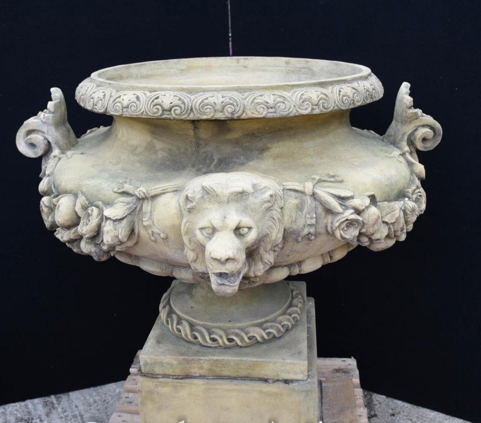 Large English Stone Garden Urn on Pedestal Plinth Classic Architectural For Sale 8