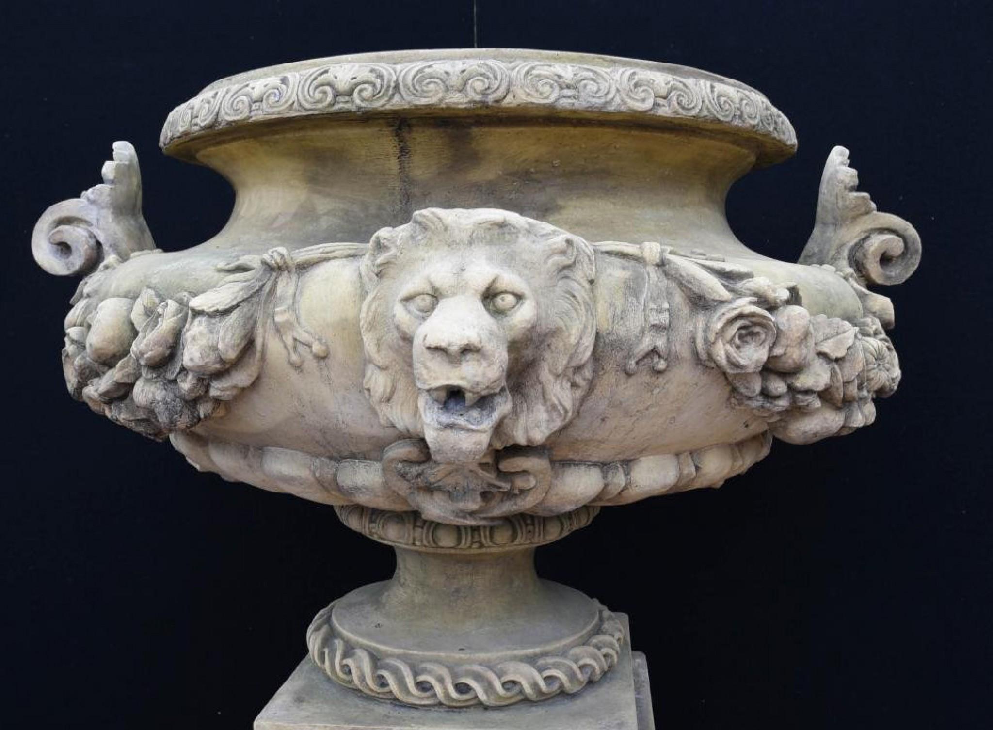 Large English Stone Garden Urn on Pedestal Plinth Classic Architectural For Sale 10