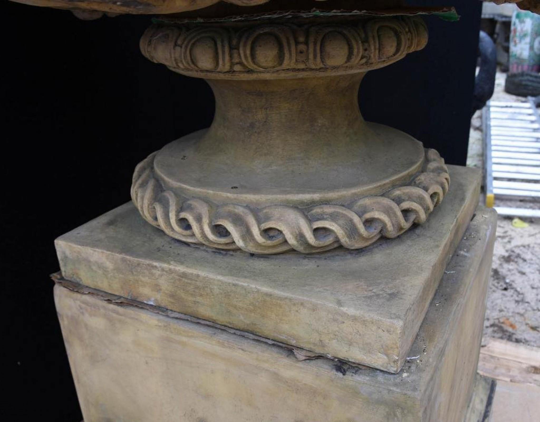 Large English Stone Garden Urn on Pedestal Plinth Classic Architectural In Good Condition For Sale In Potters Bar, GB