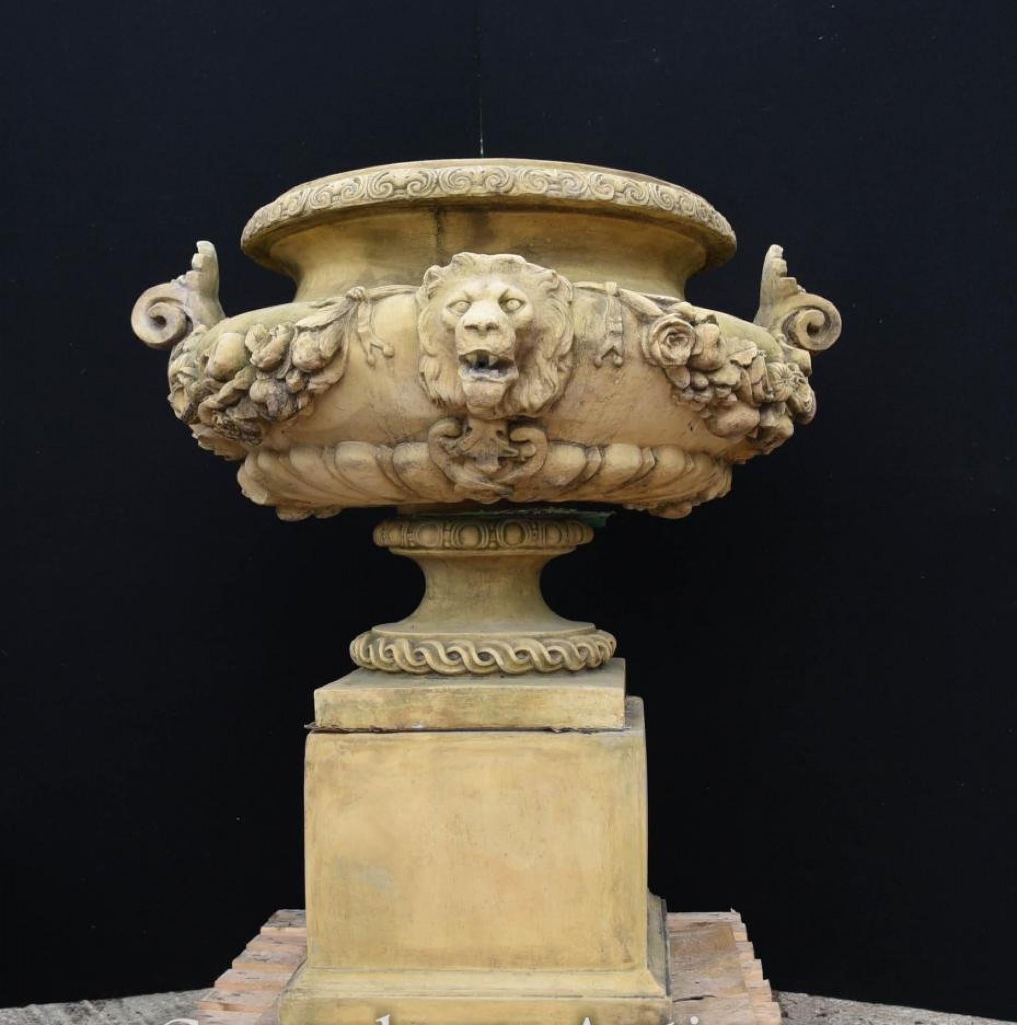 Large English Stone Garden Urn on Pedestal Plinth Classic Architectural For Sale 3