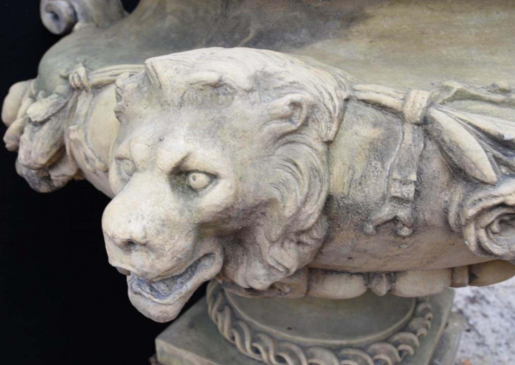 Large English Stone Garden Urn on Pedestal Plinth Classic Architectural For Sale 4