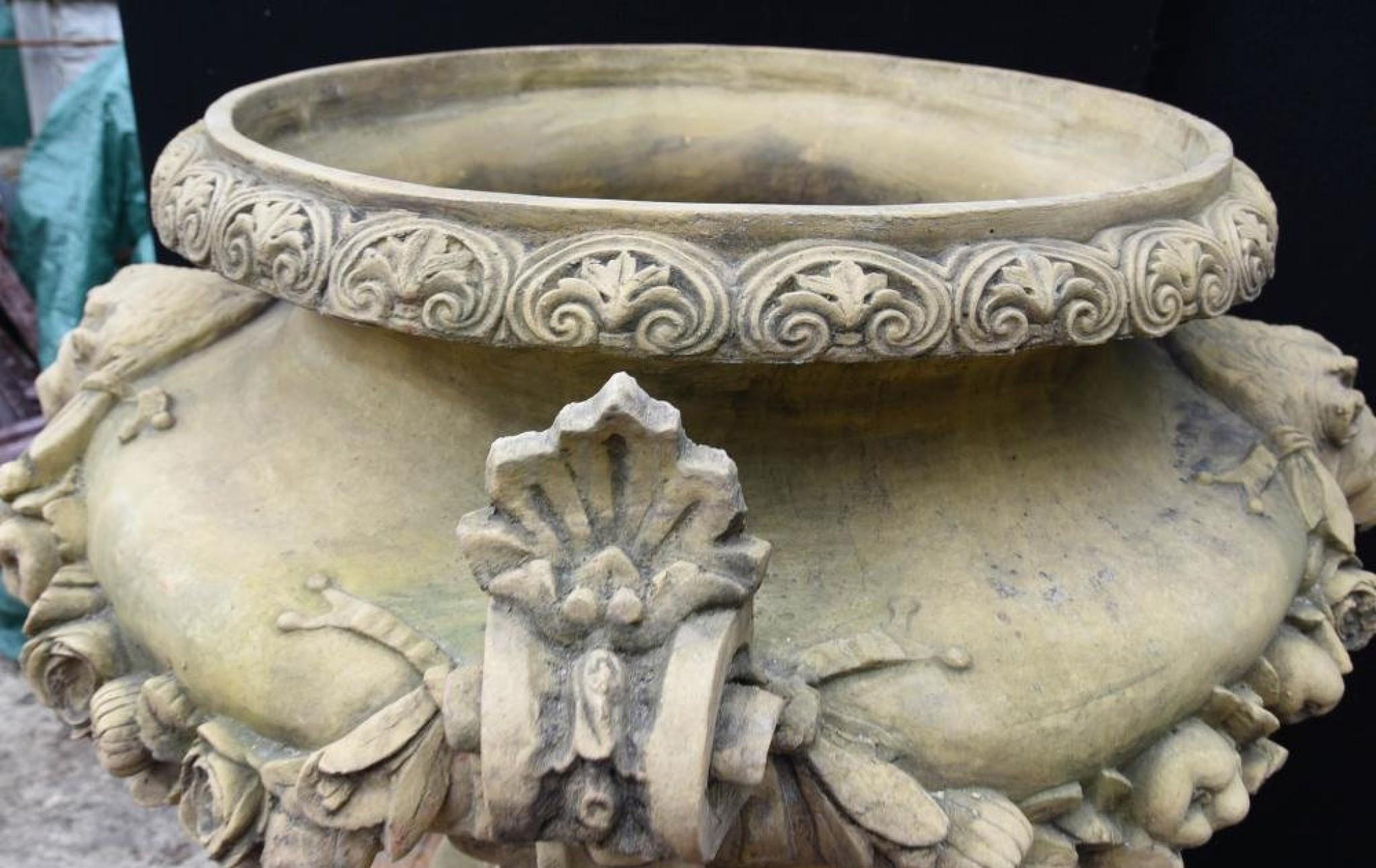 Large English Stone Garden Urn on Pedestal Plinth Classic Architectural For Sale 5