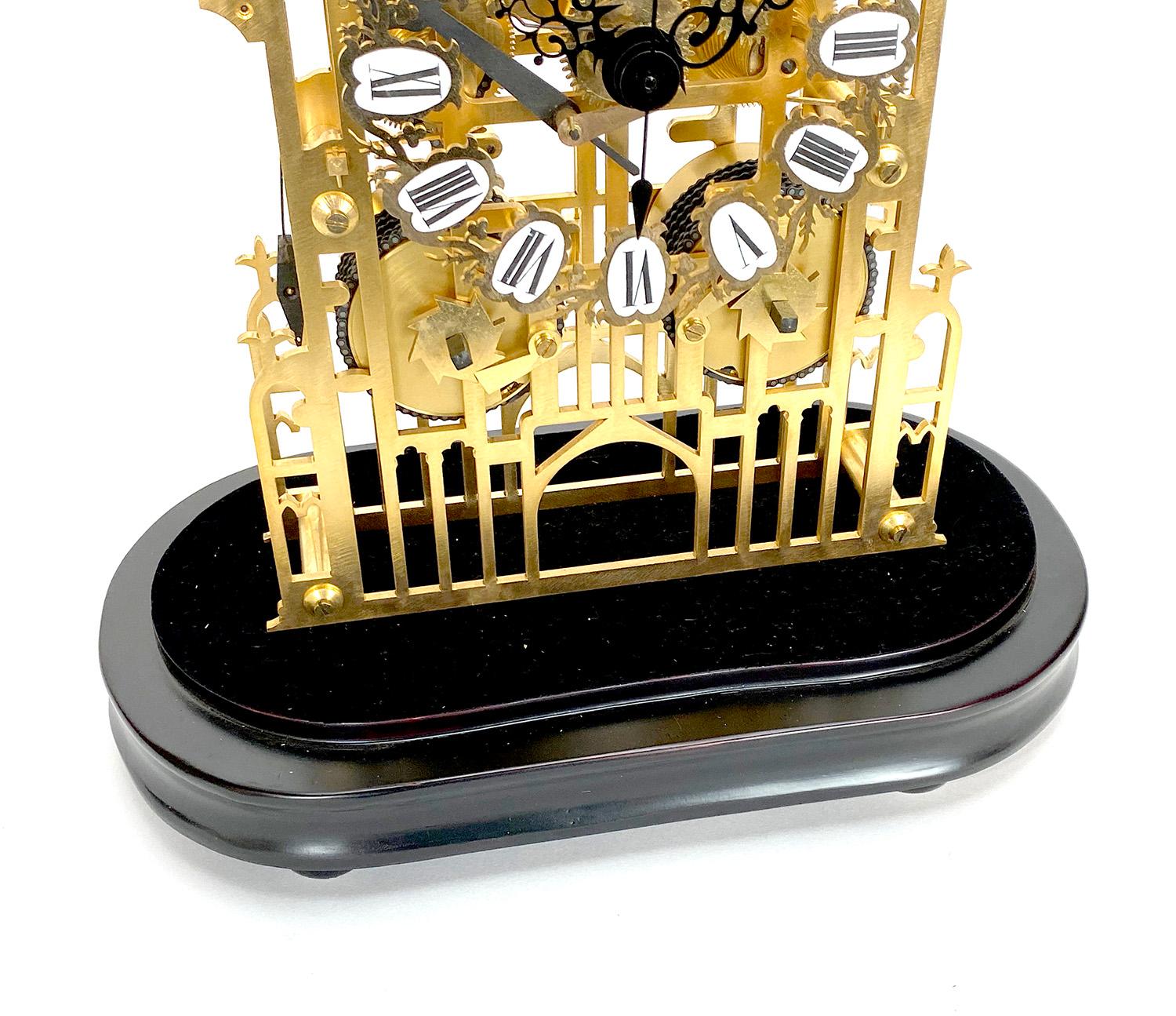 Large English Style Cathedral Crown Escapement Fusee Striking Skeleton Clock For Sale 5