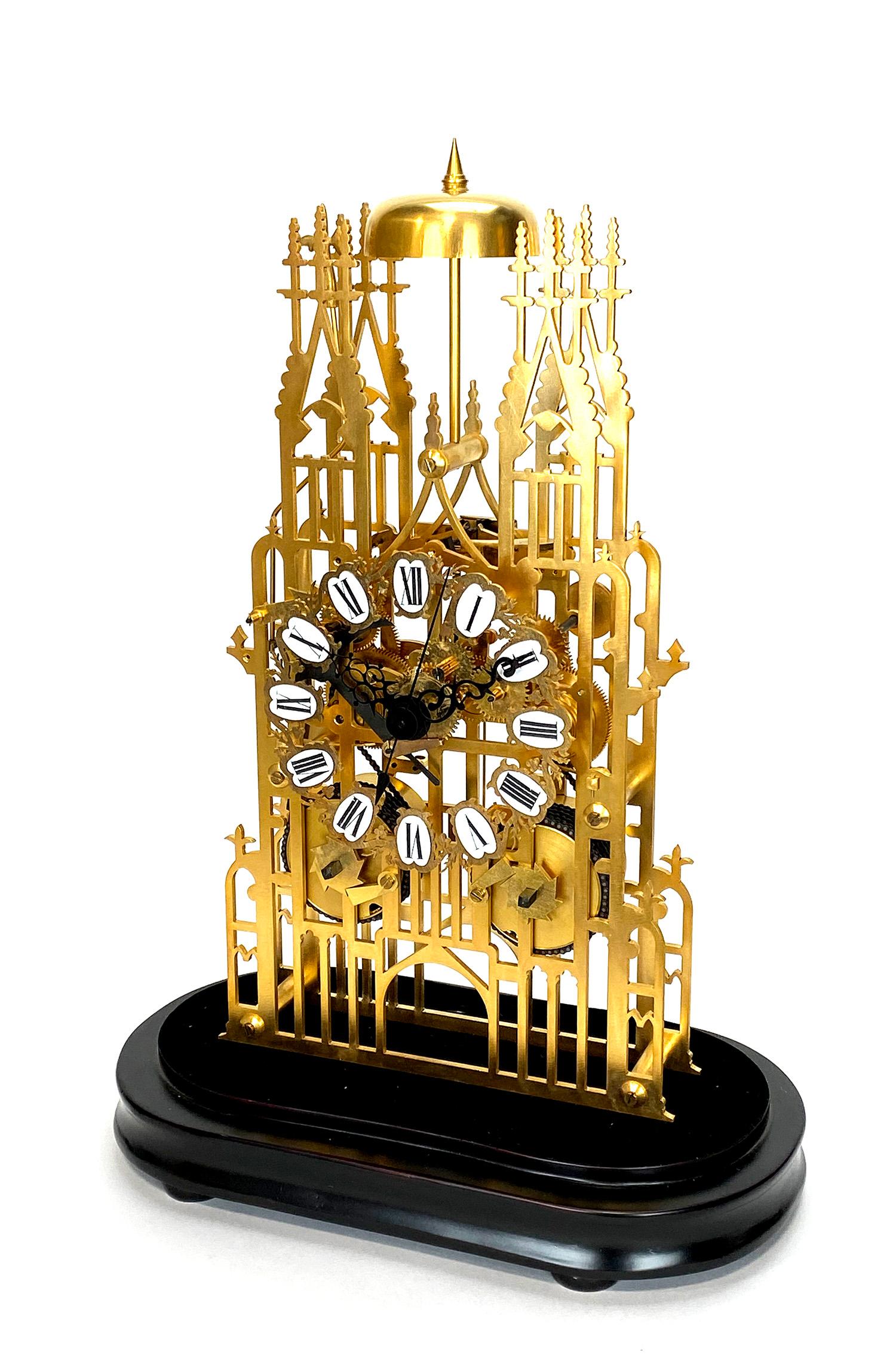 Large English Style Cathedral Crown Escapement Fusee Striking Skeleton Clock In Excellent Condition For Sale In Danville, CA