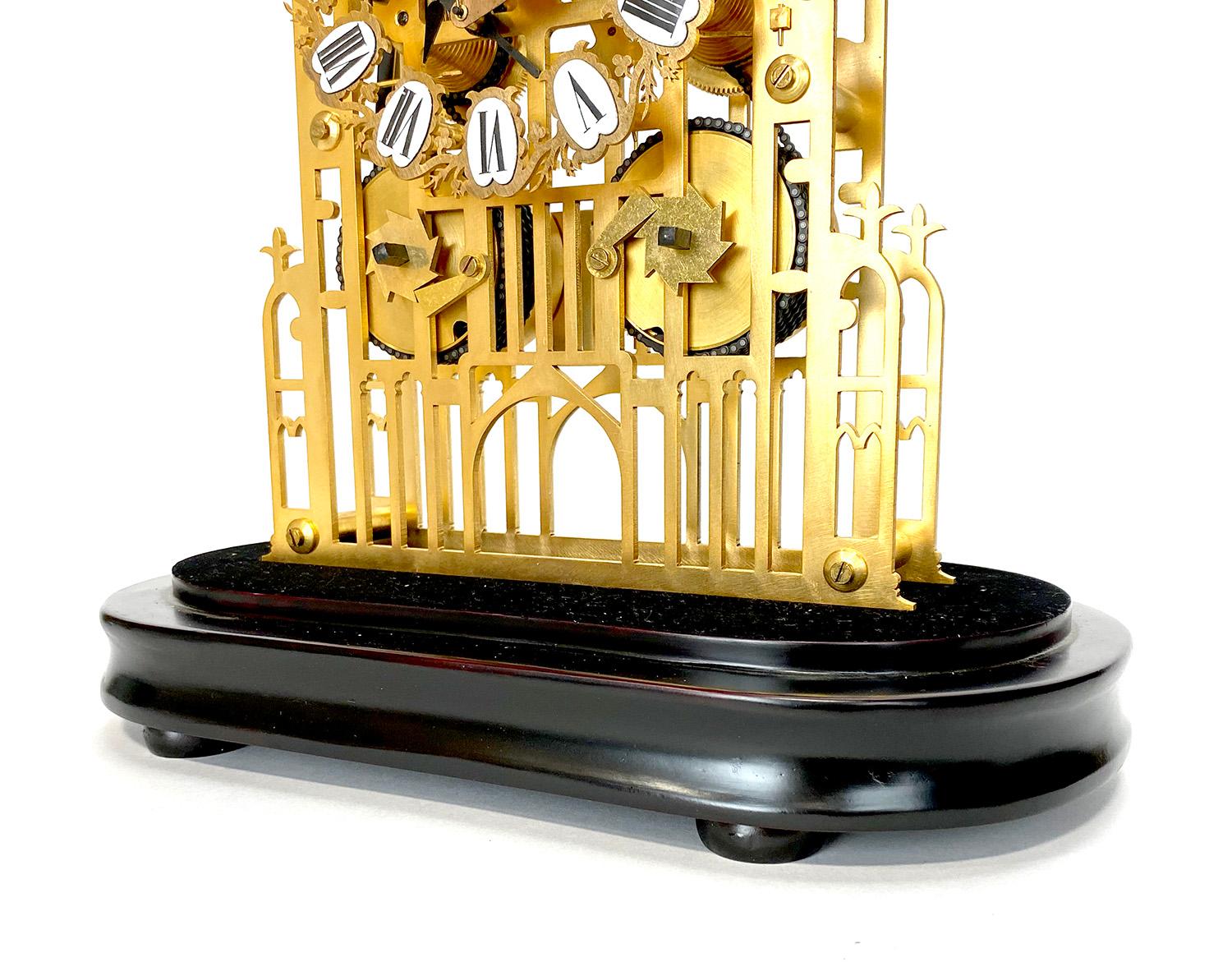 Large English Style Cathedral Crown Escapement Fusee Striking Skeleton Clock For Sale 4