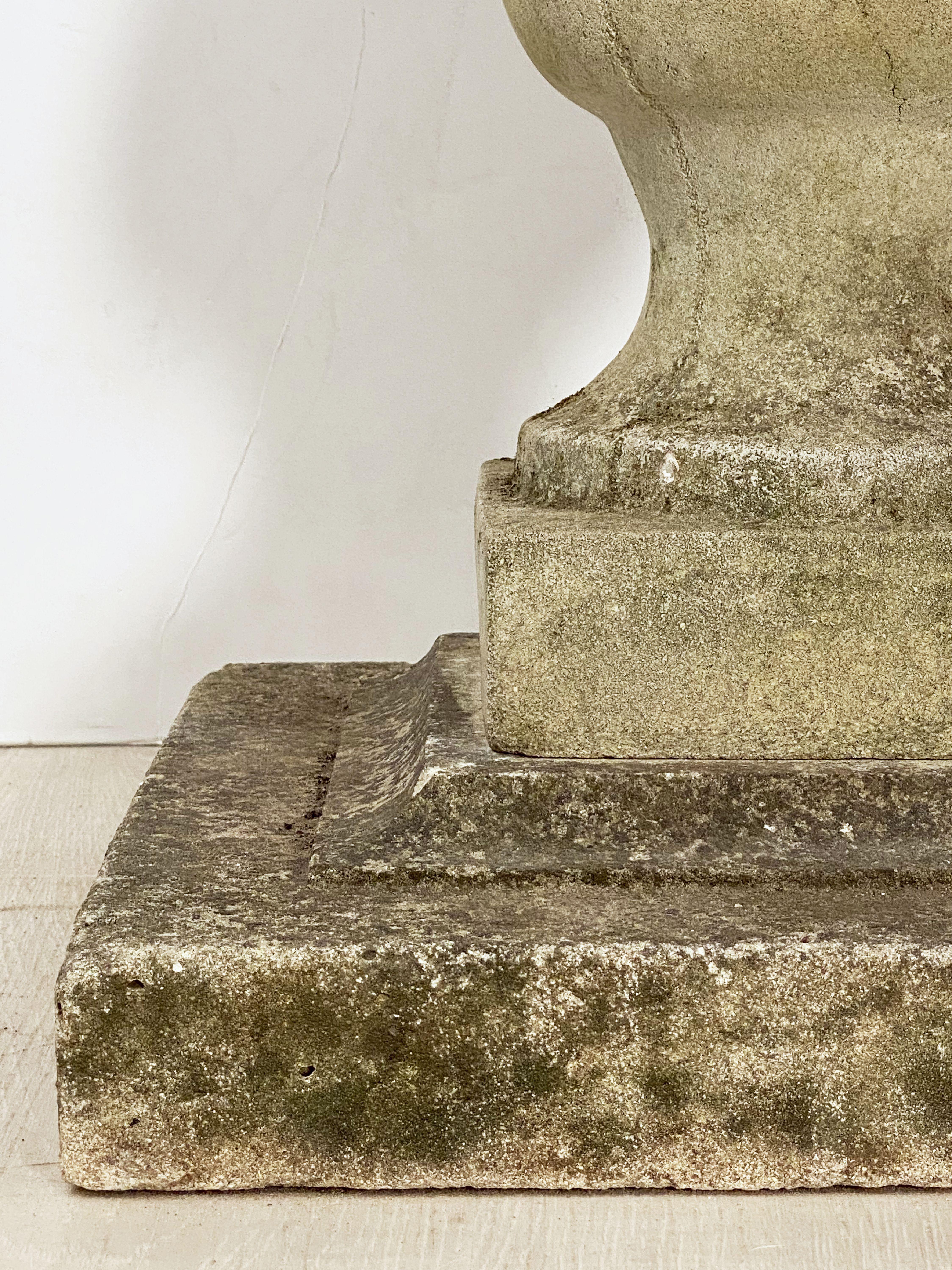 Large English Sundial and Bird Bath of Composition Stone with Bronze Dial 4