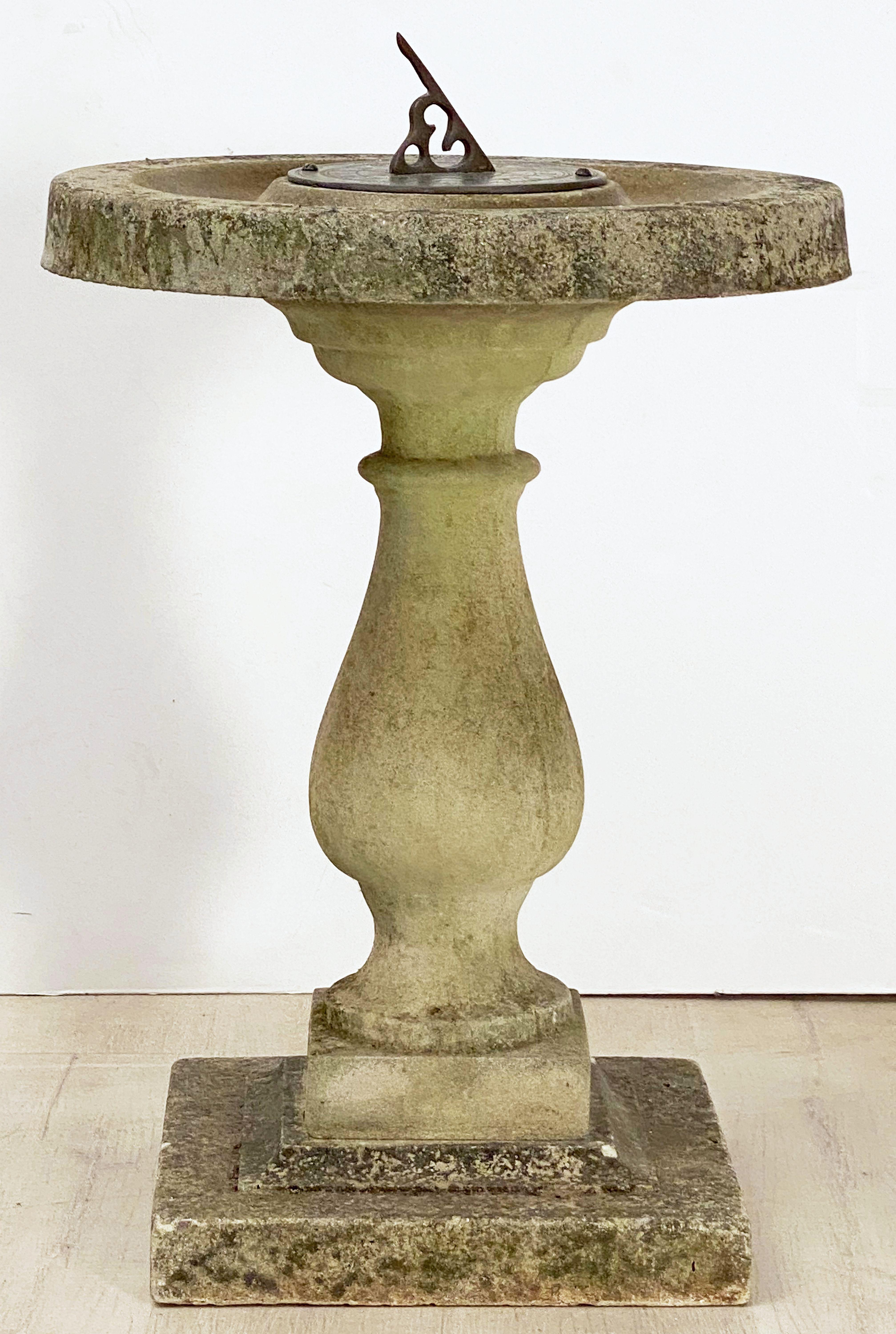 Large English Sundial and Bird Bath of Composition Stone with Bronze Dial 5