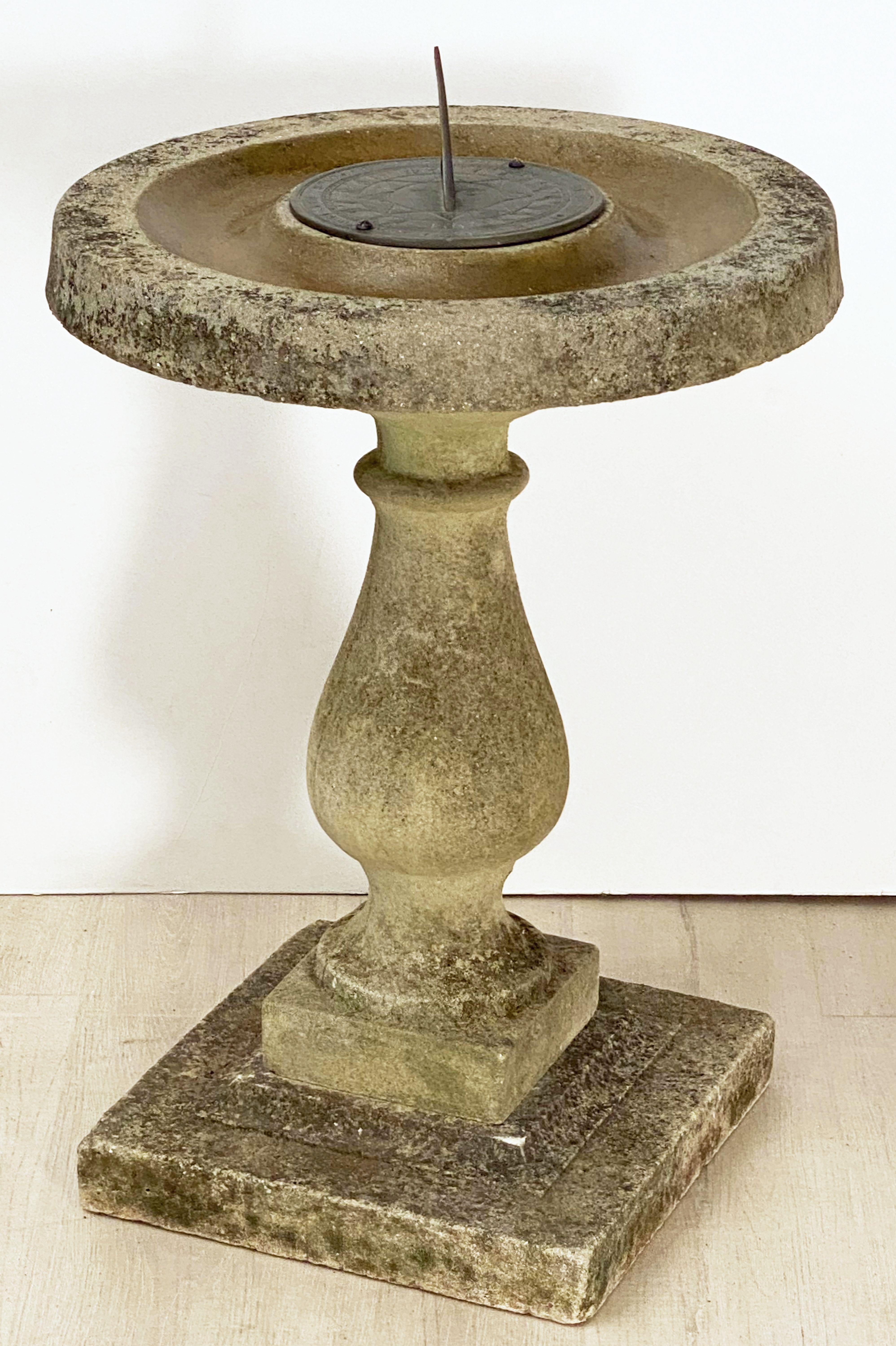 Large English Sundial and Bird Bath of Composition Stone with Bronze Dial 7