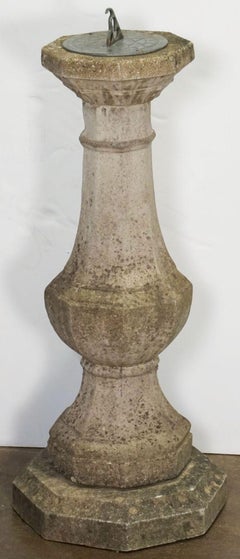 Large English Sundial of Composition Stone with Bronze Dial for the Garden