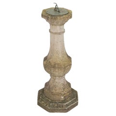 Large English Sundial of Composition Stone with Bronze Dial for the Garden
