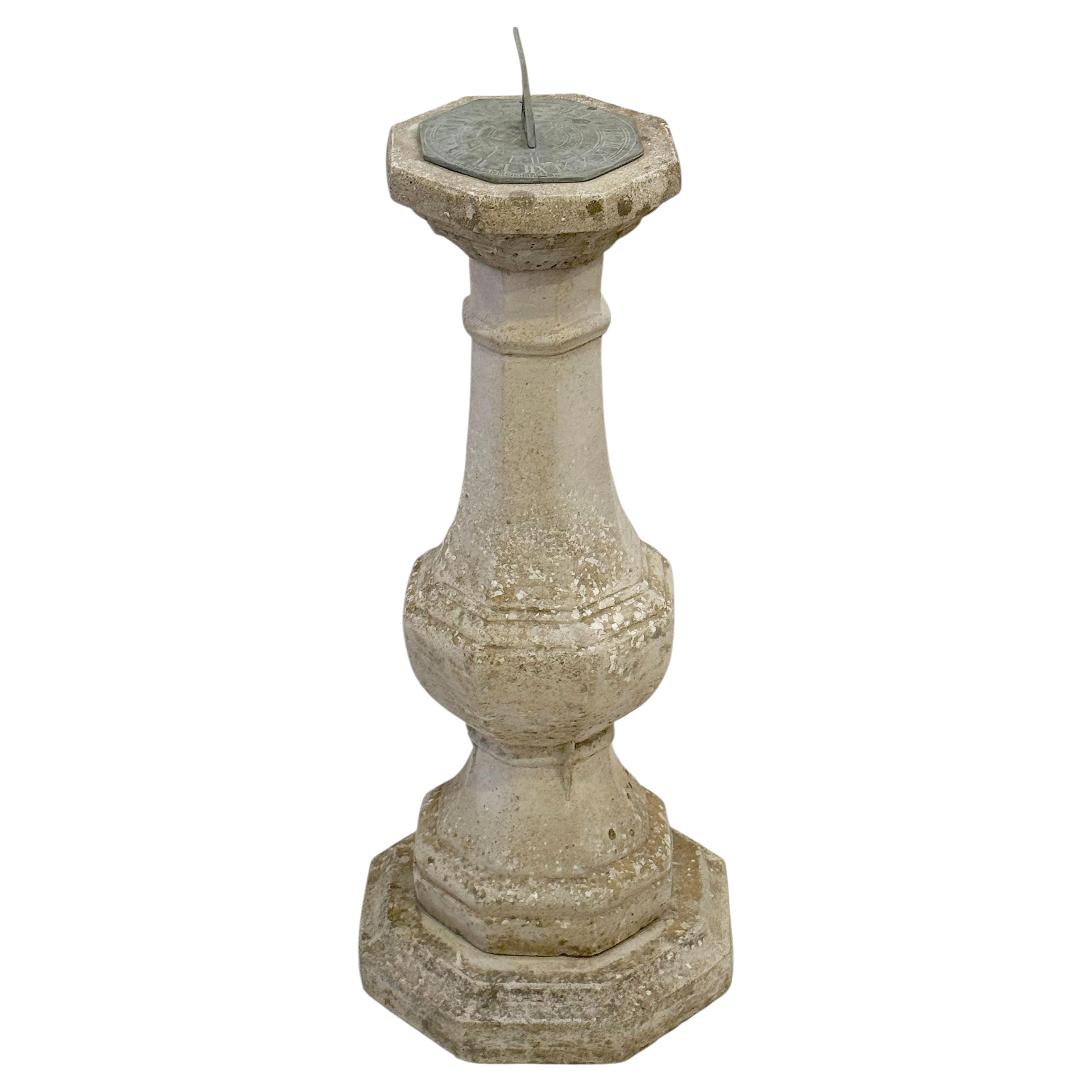 Large English Sundial of Composition Stone with Bronze Dial for the Garden