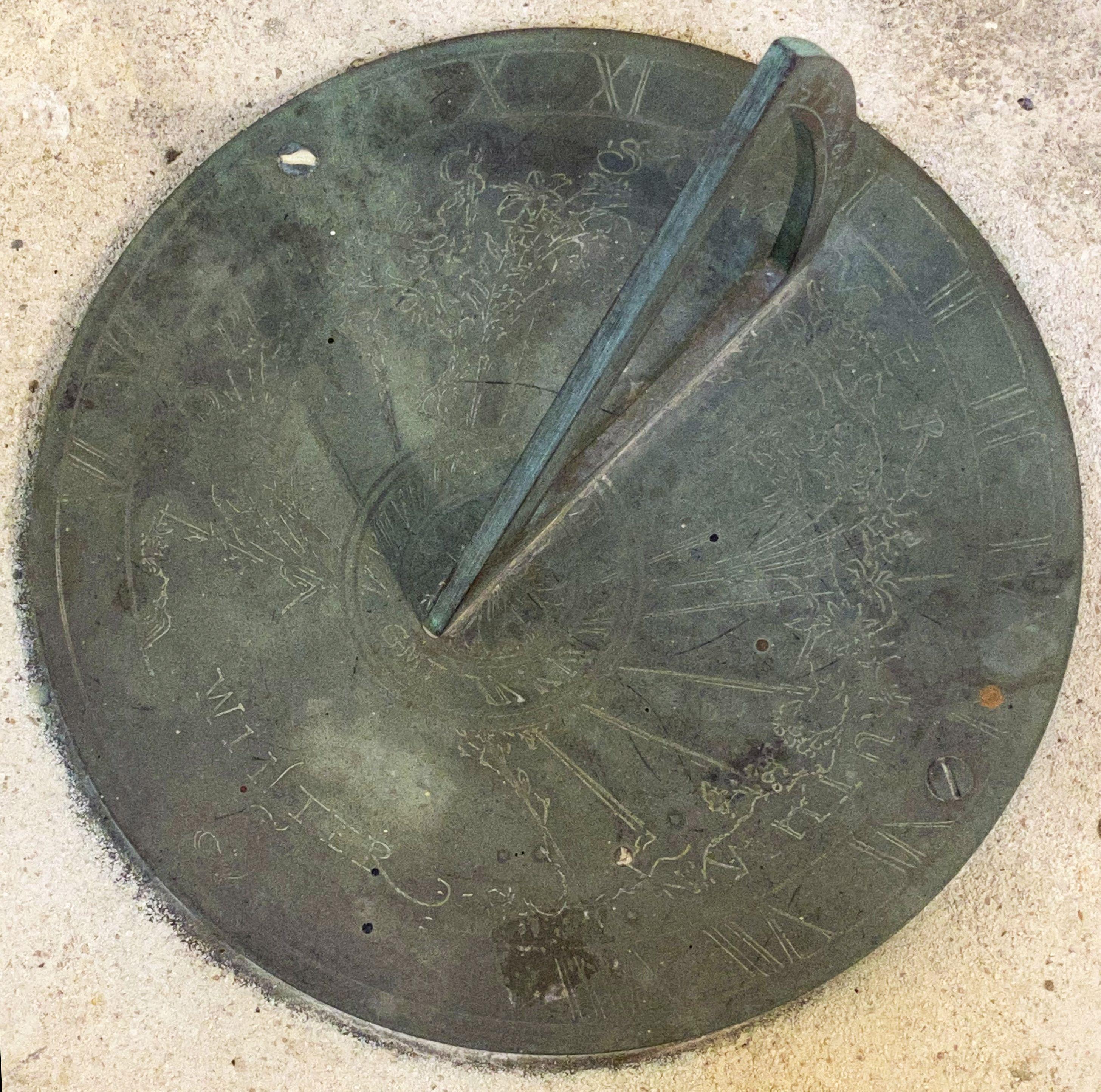Large English Sundial of Composition Stone with Bronze Dial 5