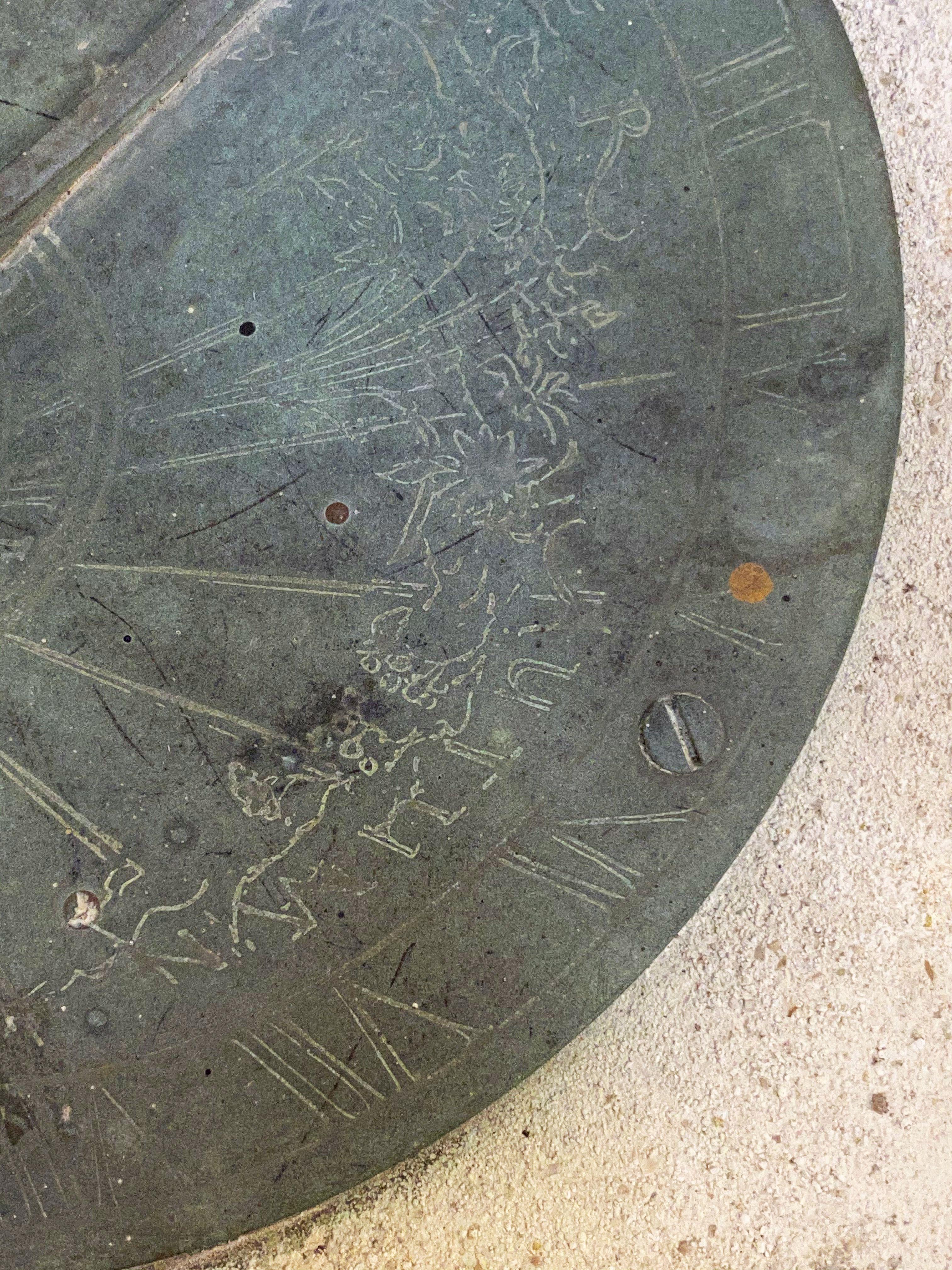 Large English Sundial of Composition Stone with Bronze Dial 7