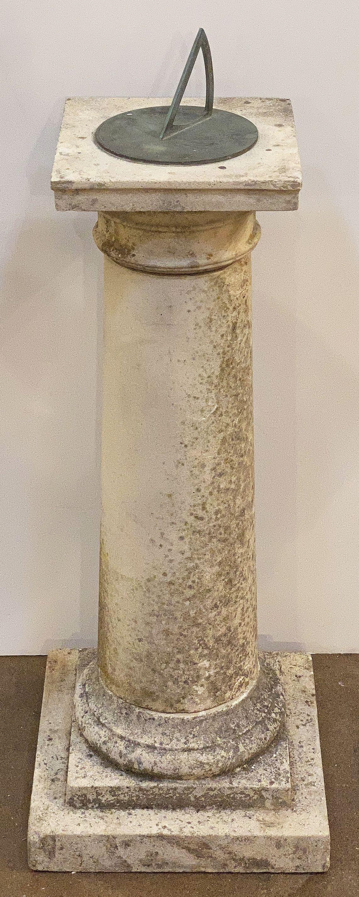 20th Century Large English Sundial of Composition Stone with Bronze Dial