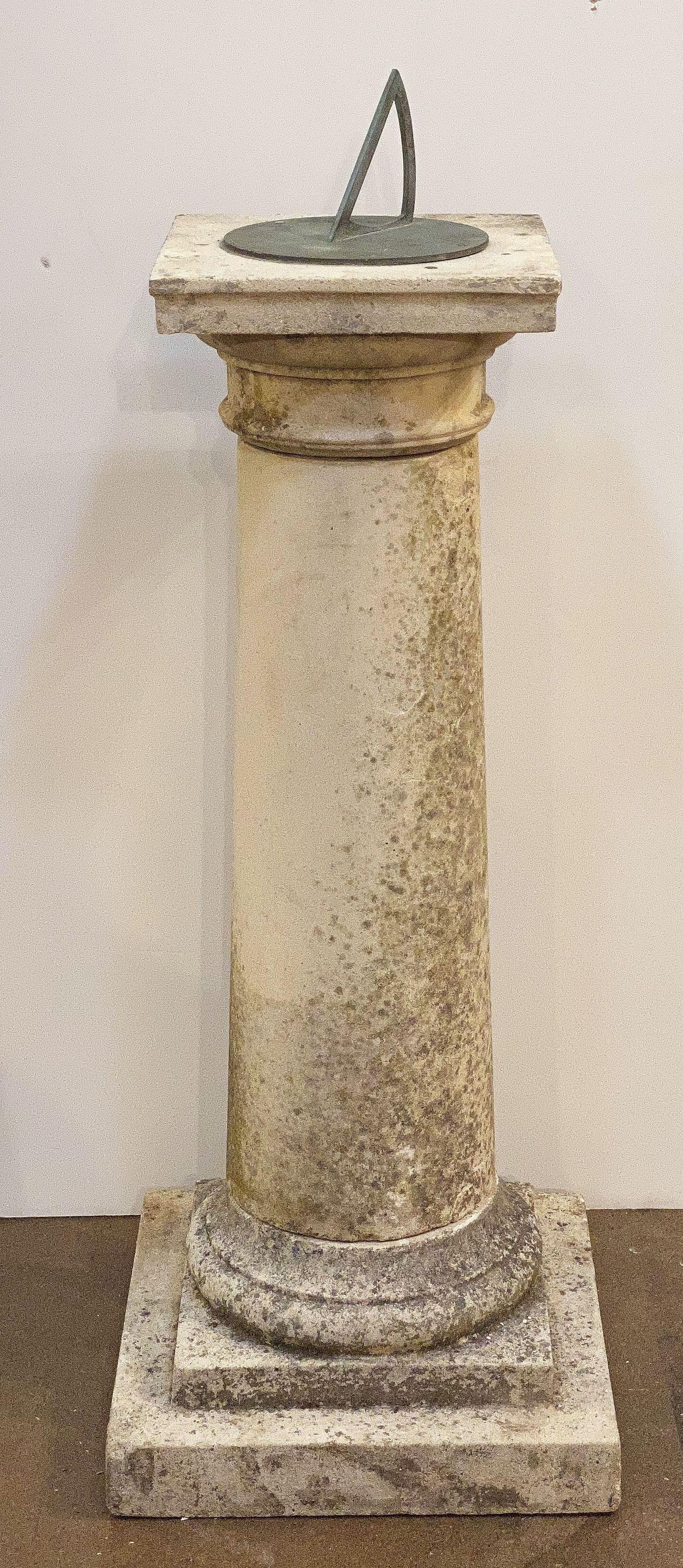 Metal Large English Sundial of Composition Stone with Bronze Dial