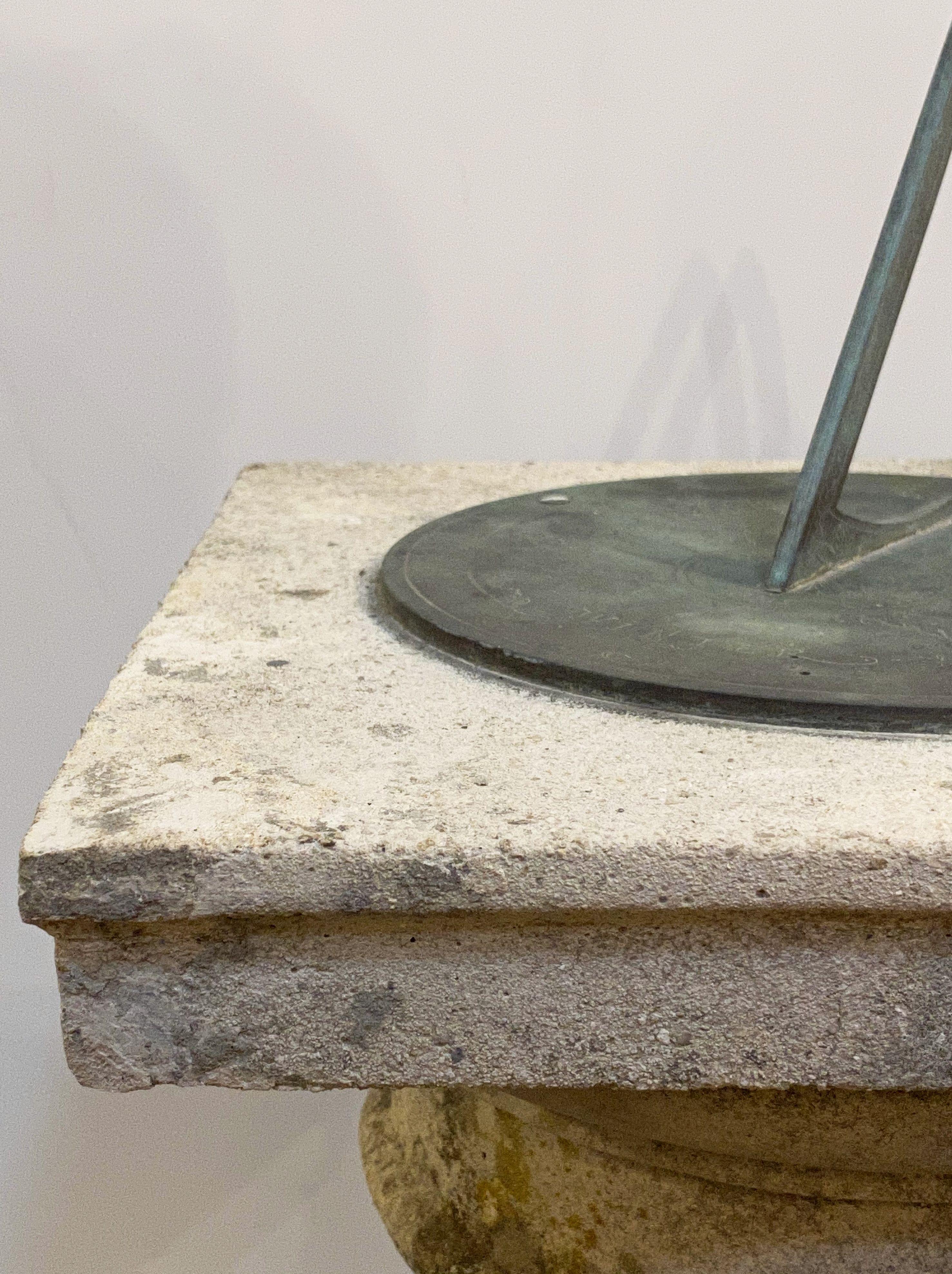 Large English Sundial of Composition Stone with Bronze Dial 4