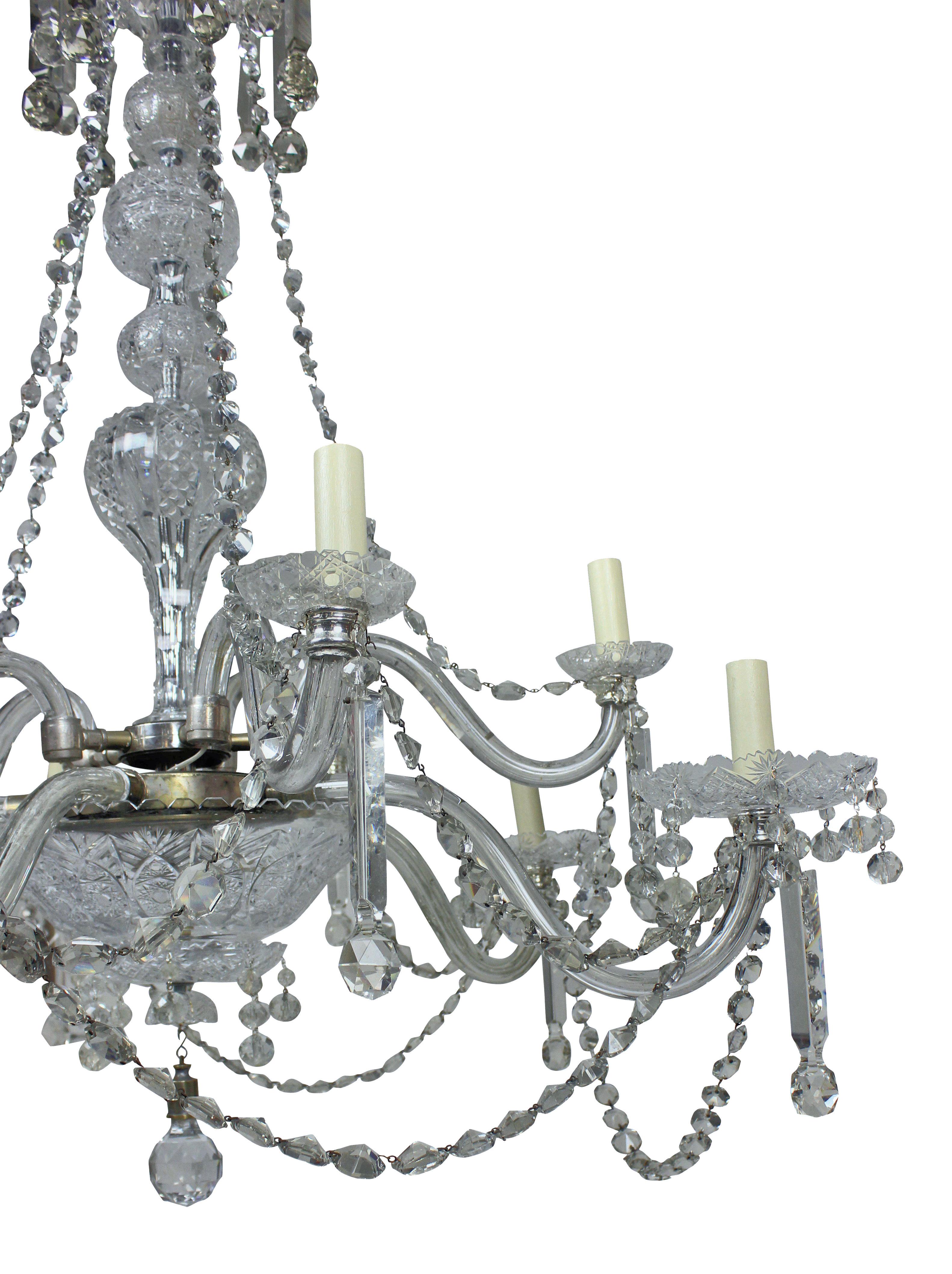 High Victorian Large English Ten Light 19th Century Cut Glass Chandelier For Sale